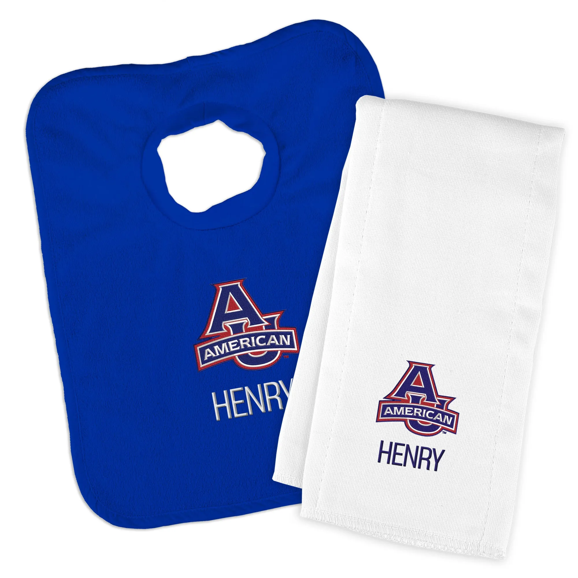 Personalized American University Eagles Bib and Burp Cloth Set