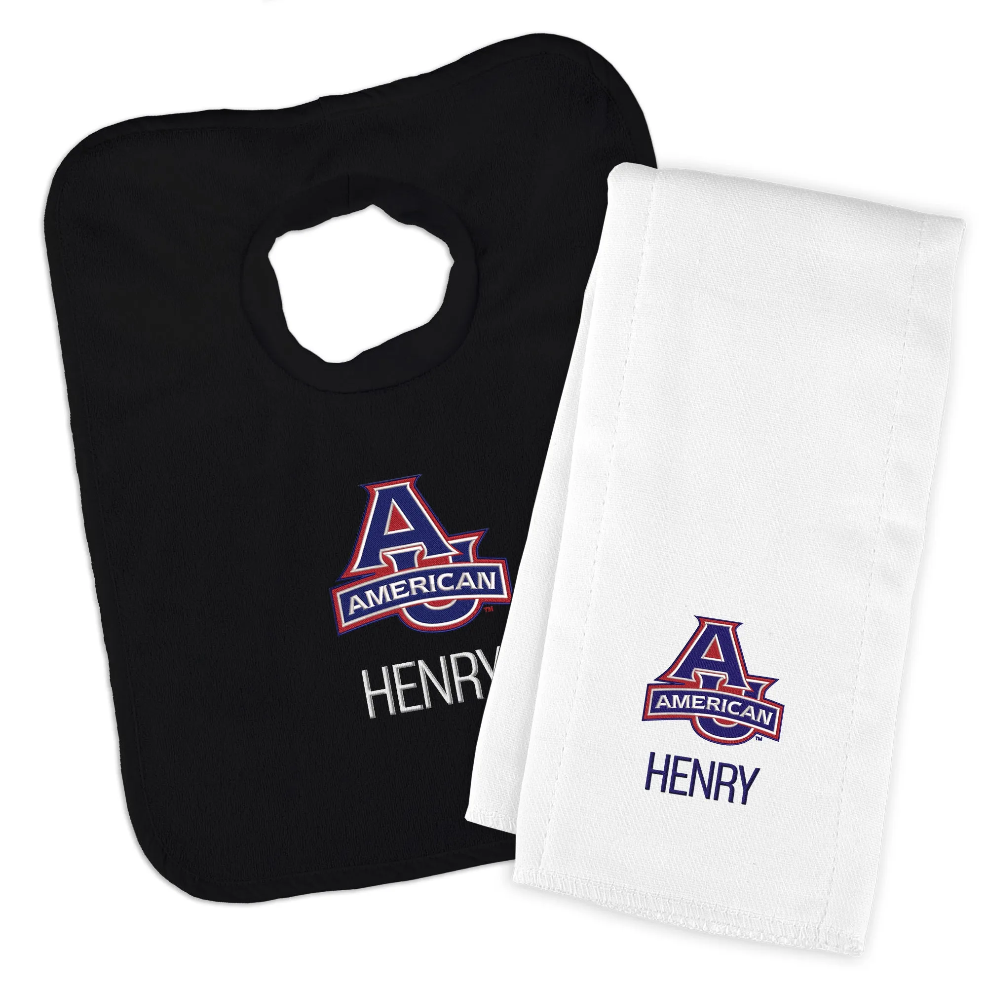 Personalized American University Eagles Bib and Burp Cloth Set