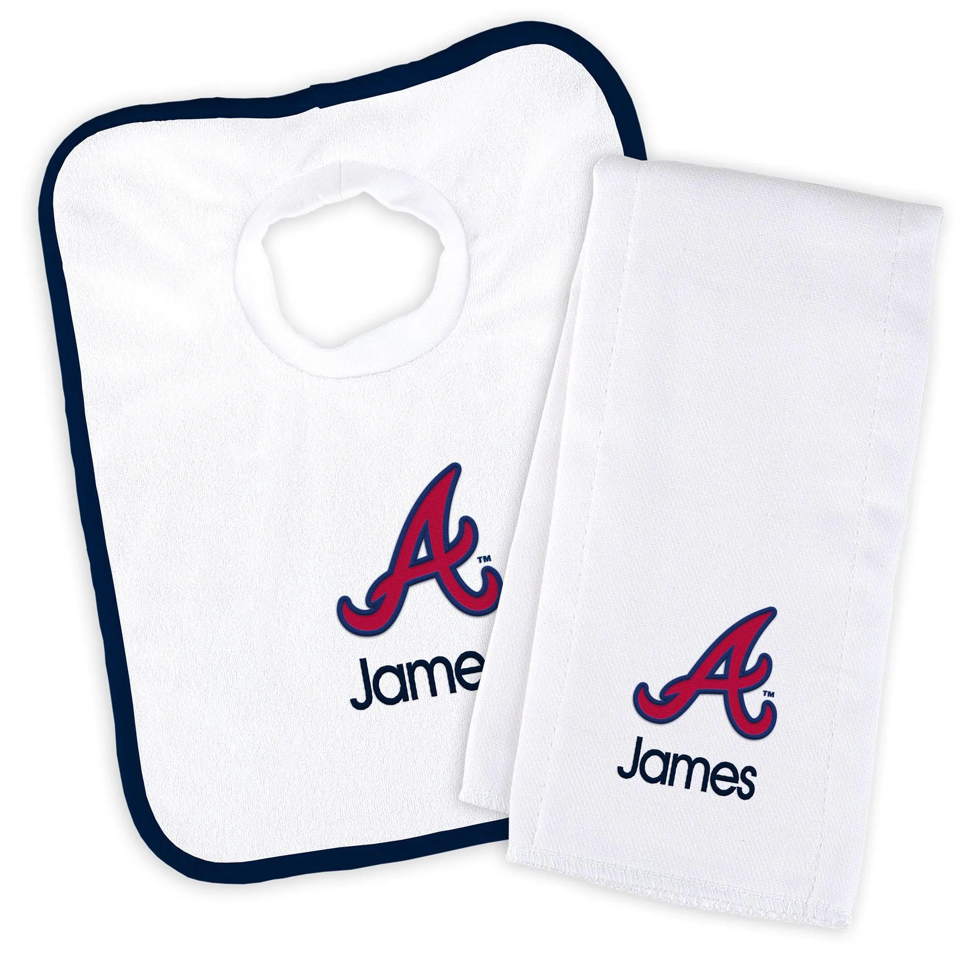 Personalized Atlanta Braves Bib & Burp Cloth Set