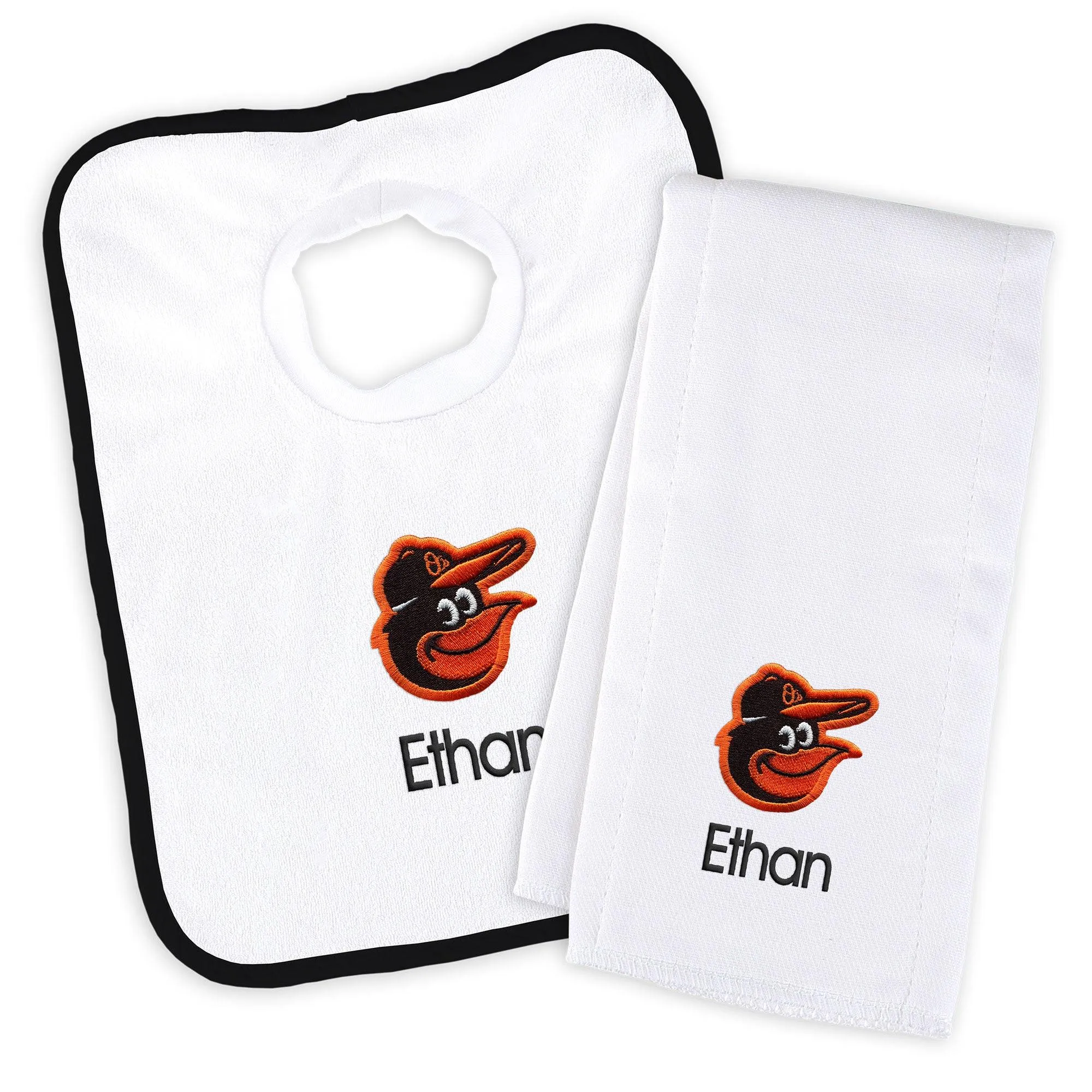 Personalized Baltimore Orioles Bib & Burp Cloth Set