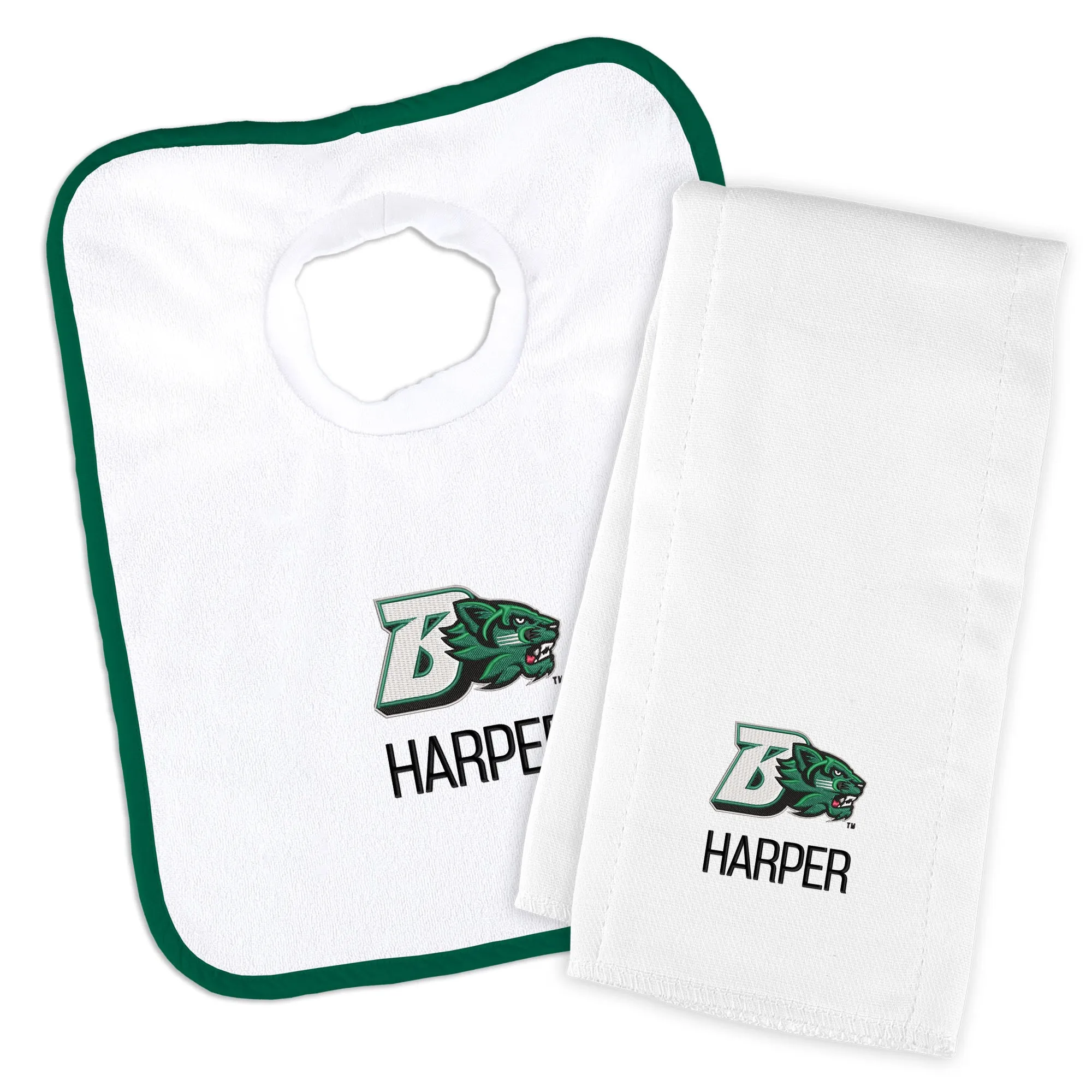 Personalized Binghamton Bearcats Bib and Burp Cloth Set