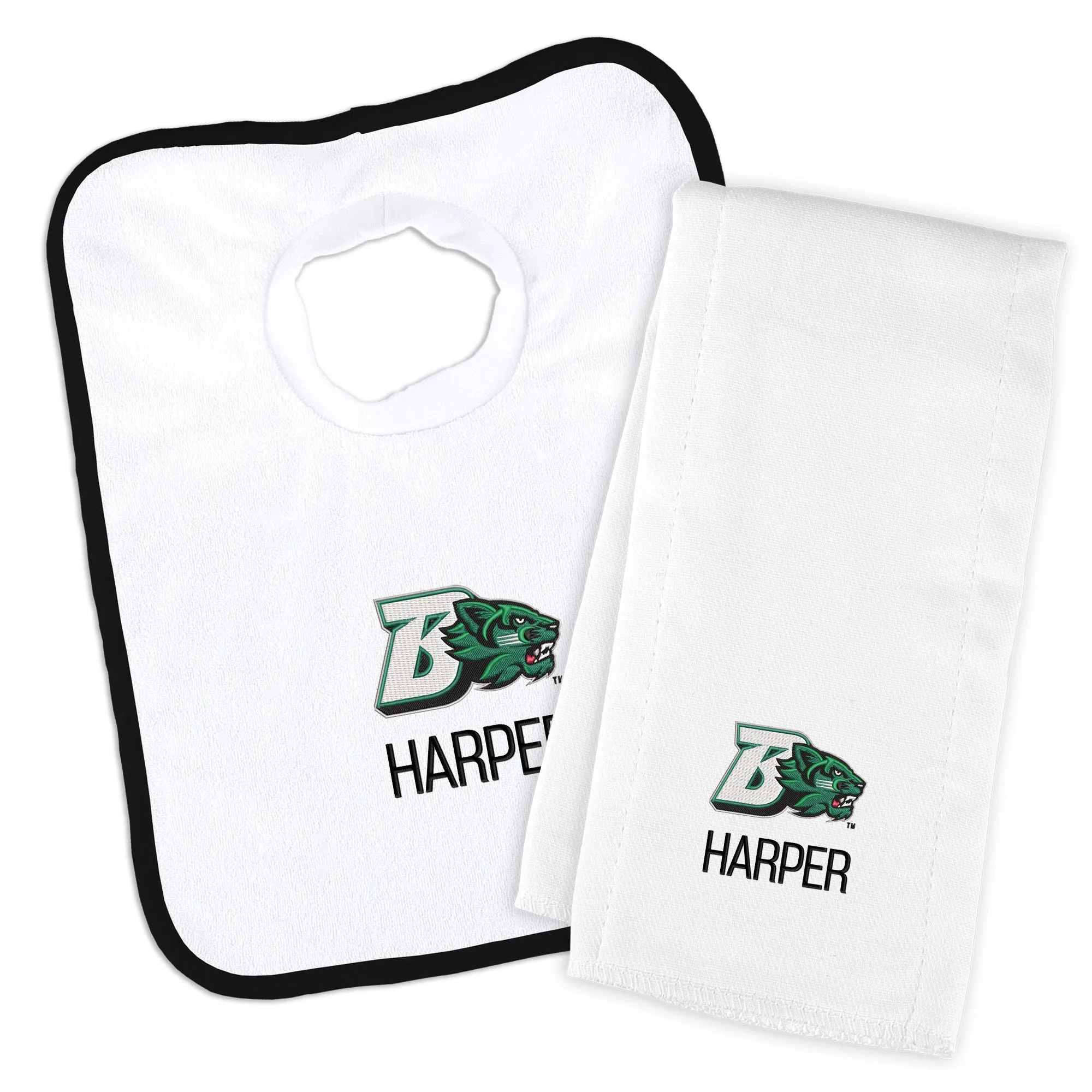 Personalized Binghamton Bearcats Bib and Burp Cloth Set