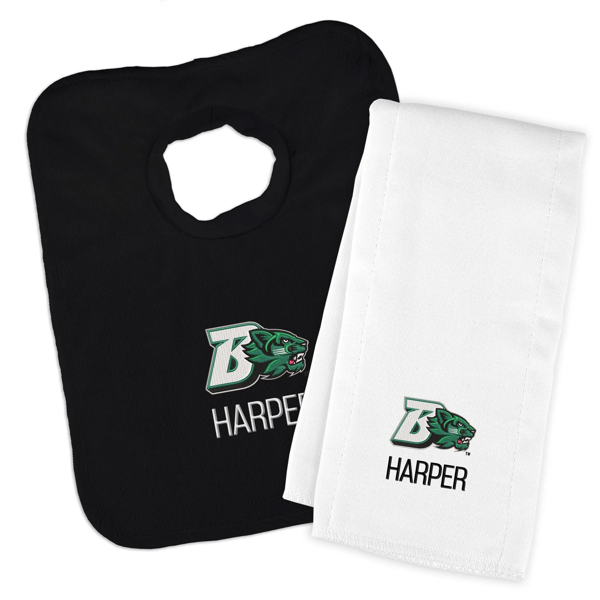 Personalized Binghamton Bearcats Bib and Burp Cloth Set