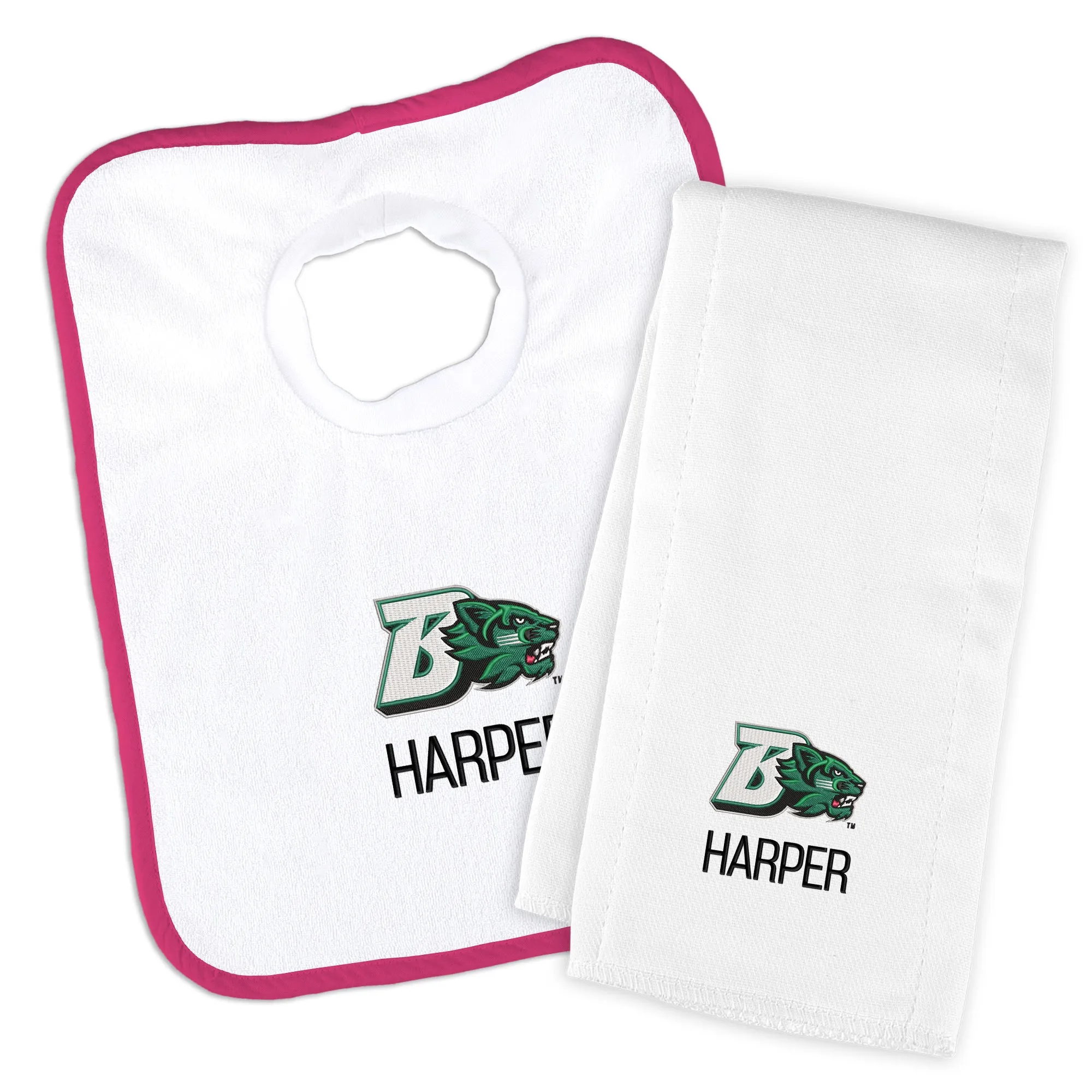 Personalized Binghamton Bearcats Bib and Burp Cloth Set