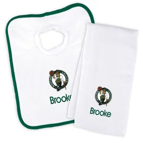 Personalized Boston Celtics Bib and Burp Cloth Set