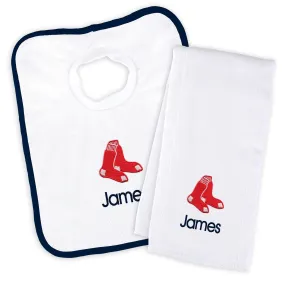 Personalized Boston Red Sox Bib & Burp Cloth Set