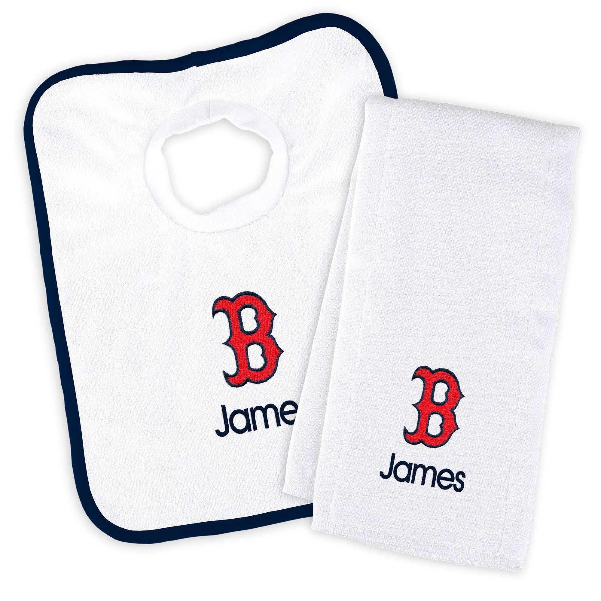 Personalized Boston Red Sox "B" Bib & Burp Cloth Set