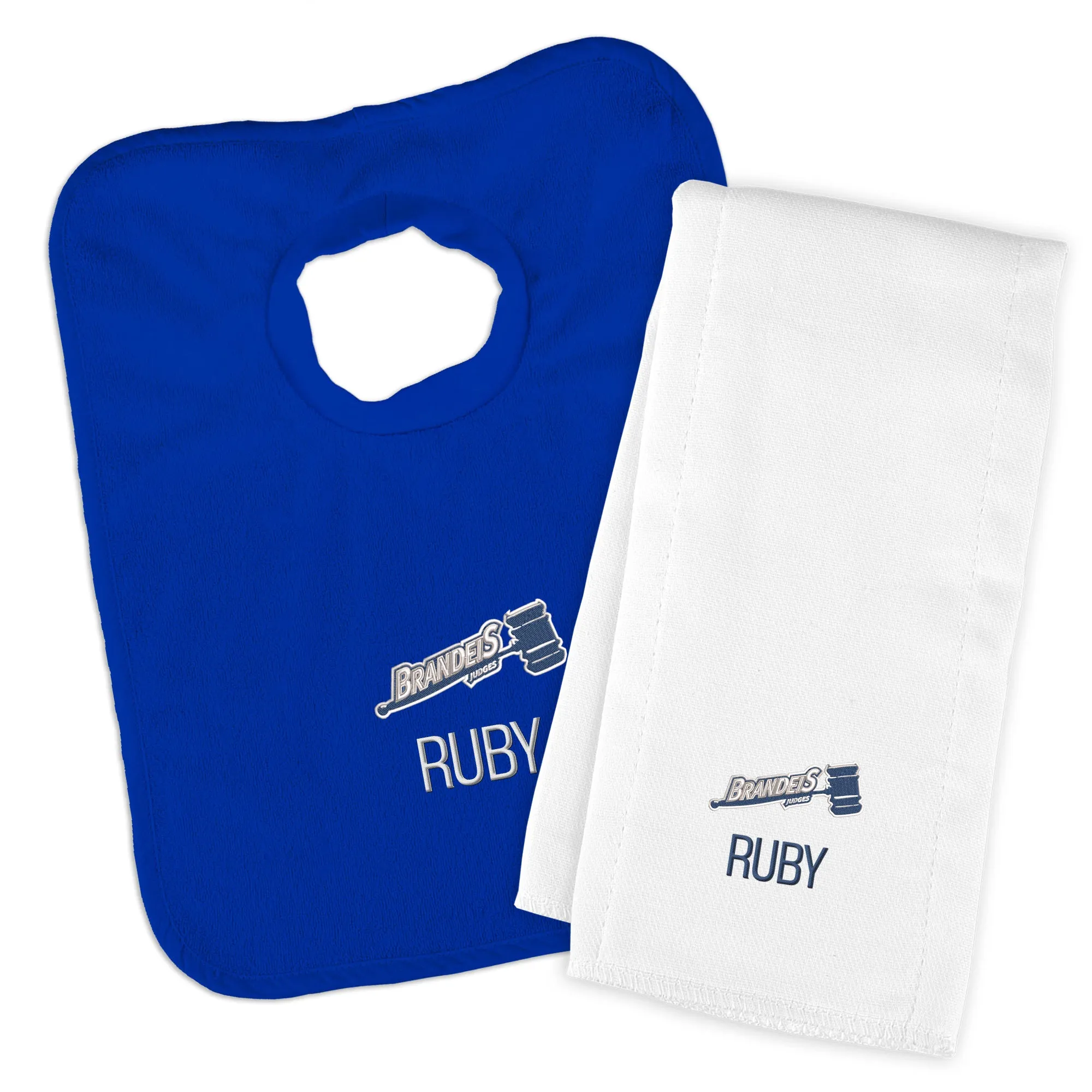 Personalized Brandeis Judges Bib and Burp Cloth Set