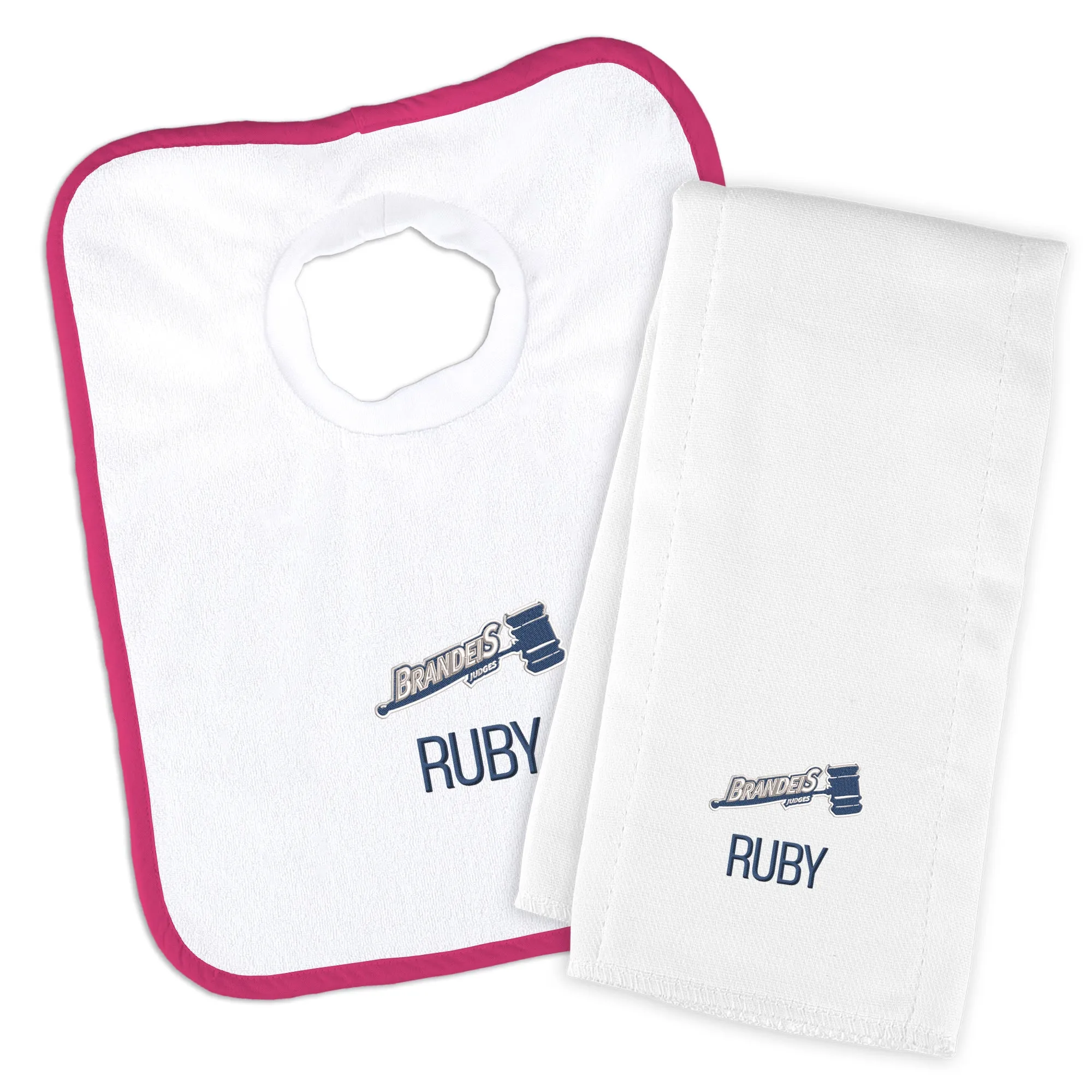 Personalized Brandeis Judges Bib and Burp Cloth Set