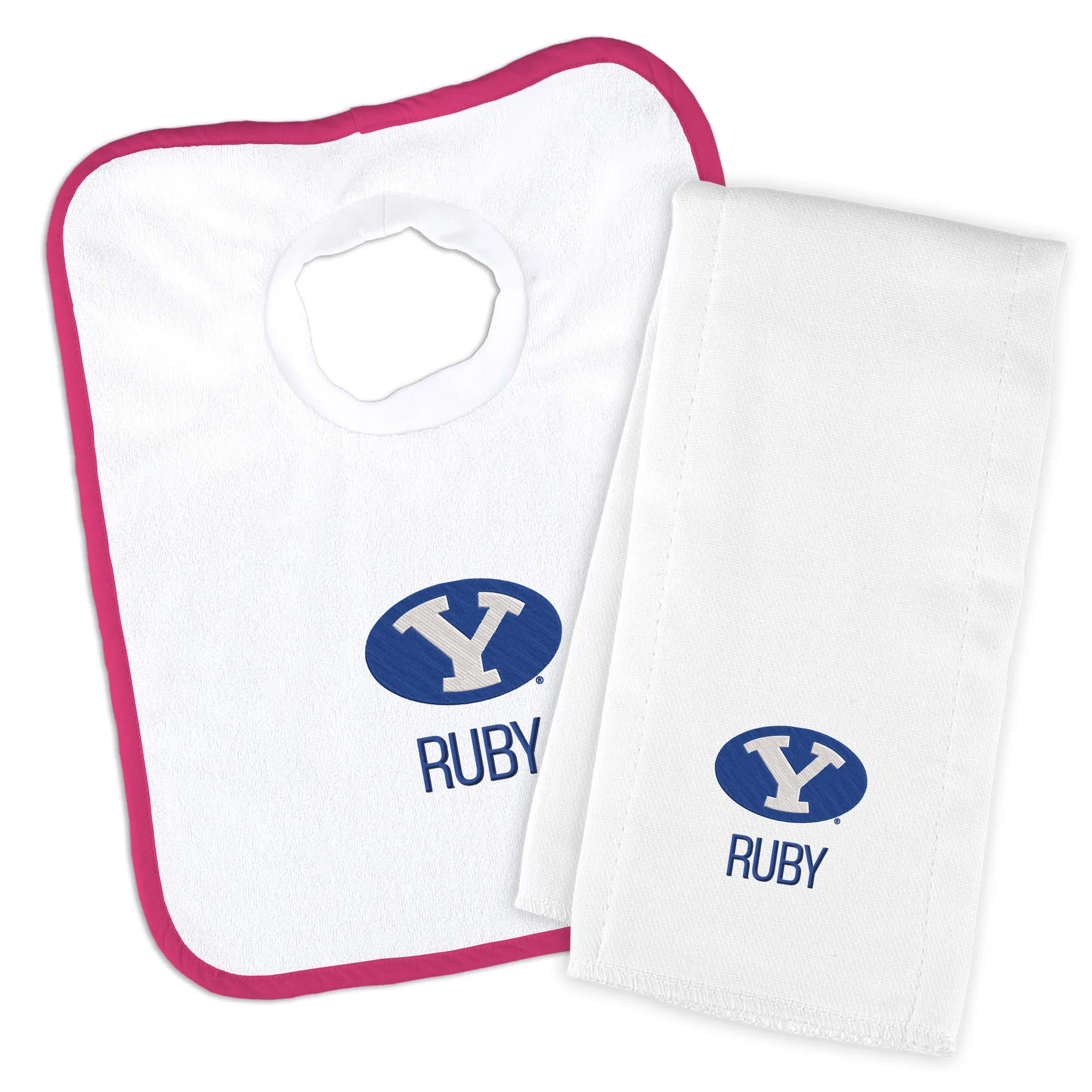 Personalized Brigham Young Cougars Bib and Burp Cloth Set