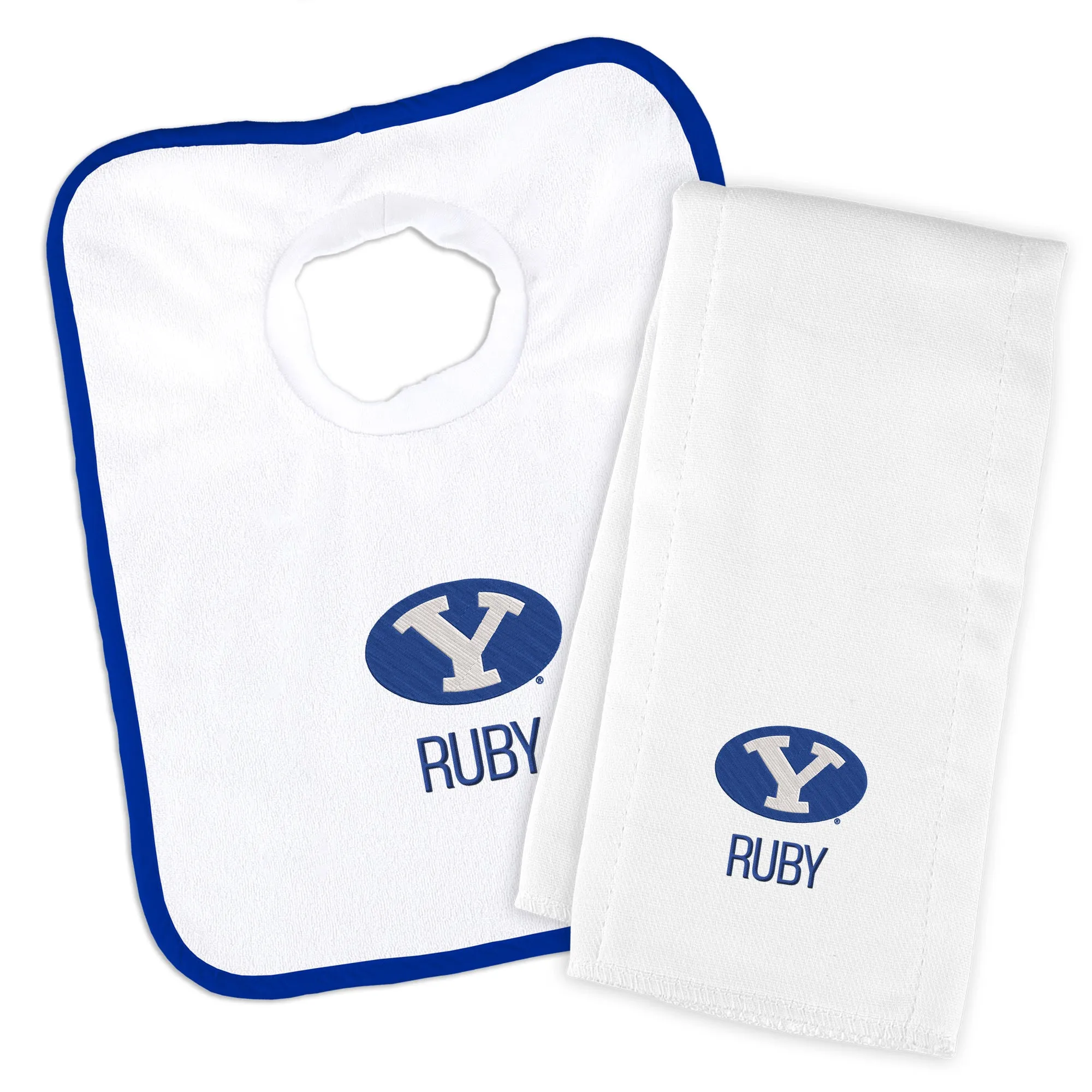 Personalized Brigham Young Cougars Bib and Burp Cloth Set