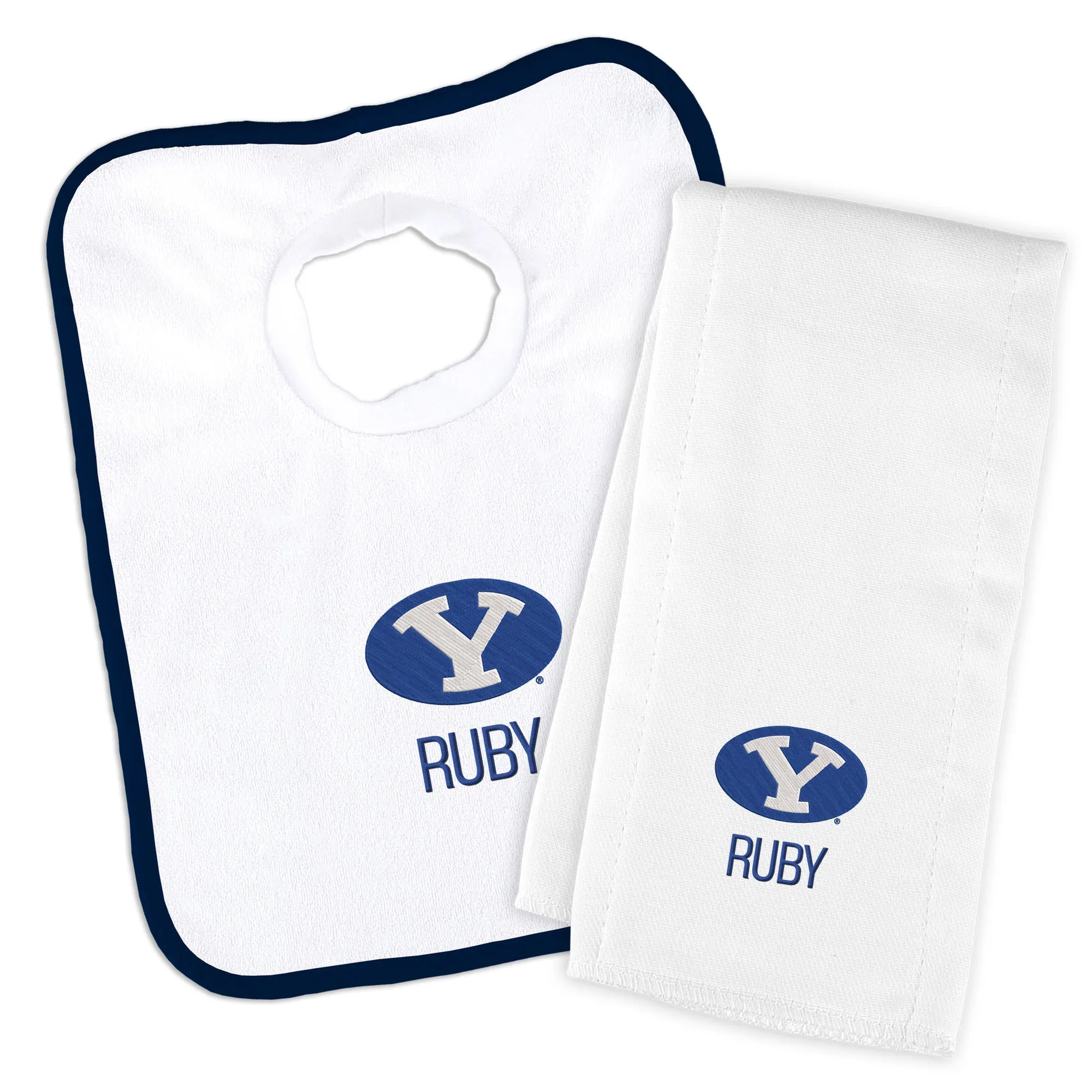 Personalized Brigham Young Cougars Bib and Burp Cloth Set