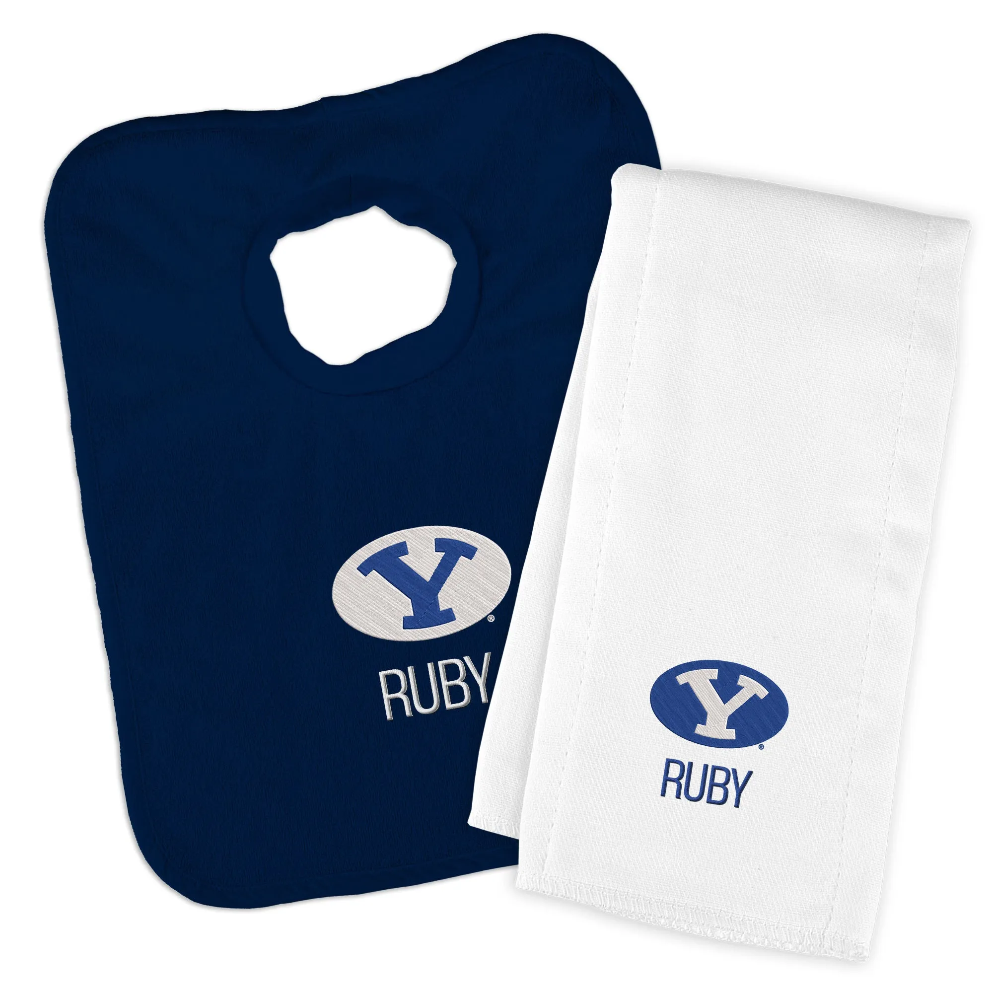 Personalized Brigham Young Cougars Bib and Burp Cloth Set