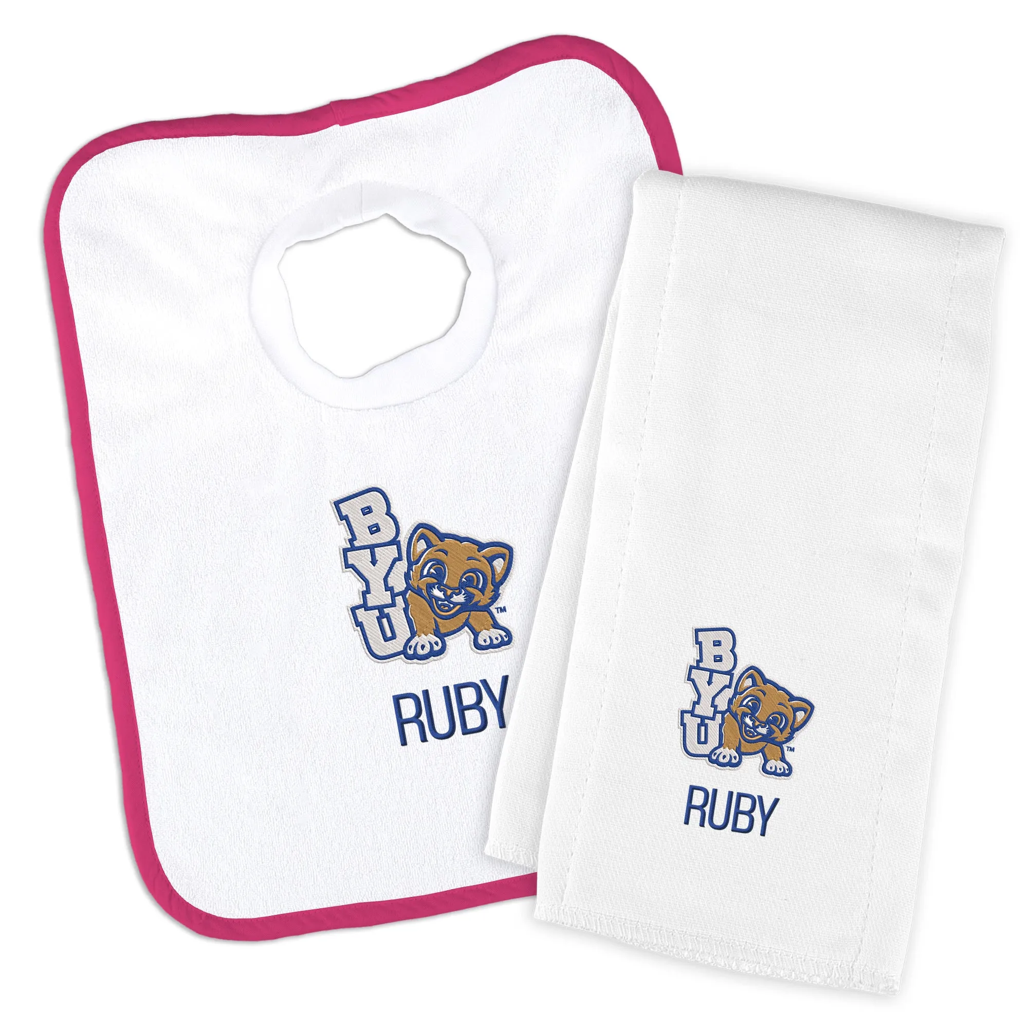 Personalized Brigham Young Cougars Youth Bib and Burp Cloth Set