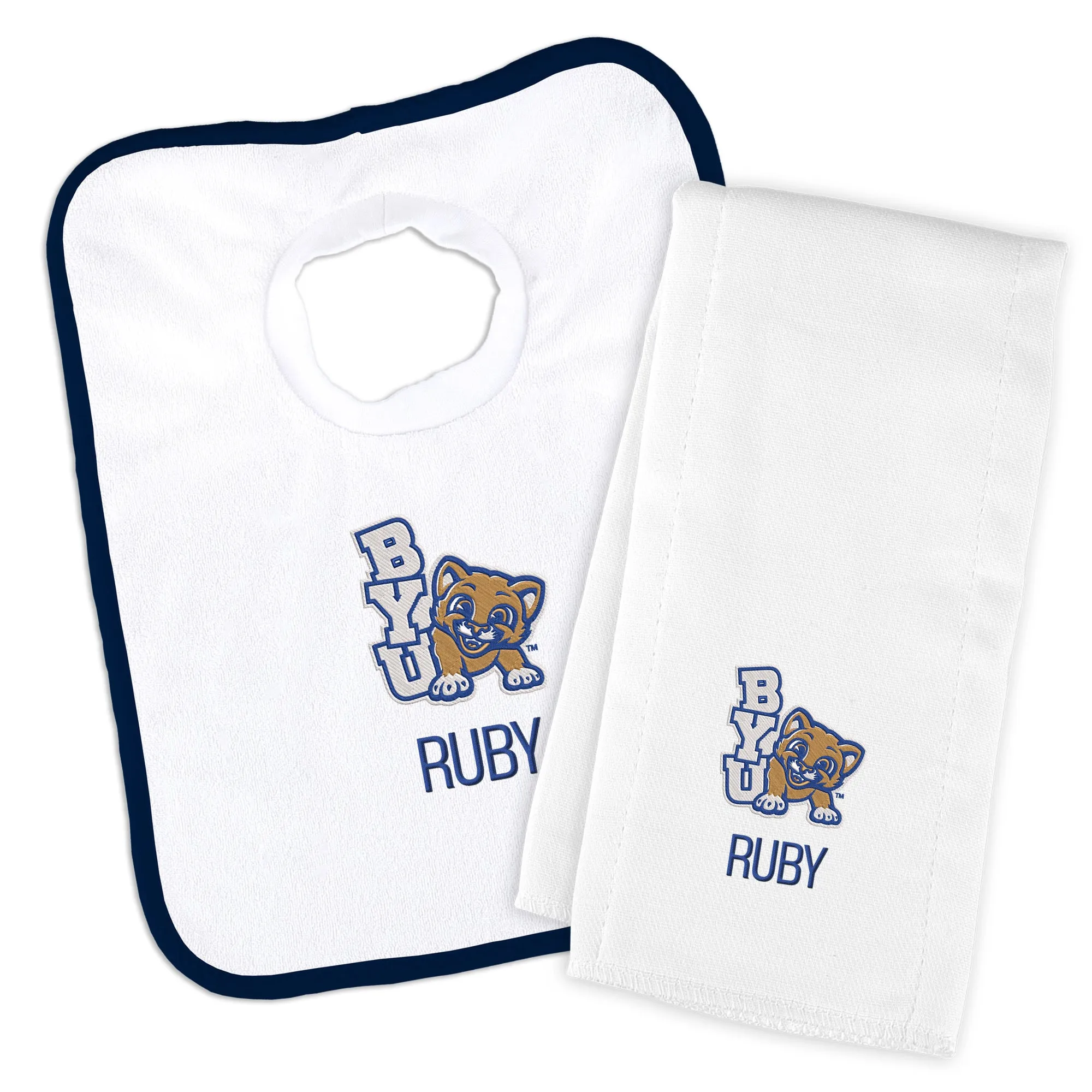 Personalized Brigham Young Cougars Youth Bib and Burp Cloth Set