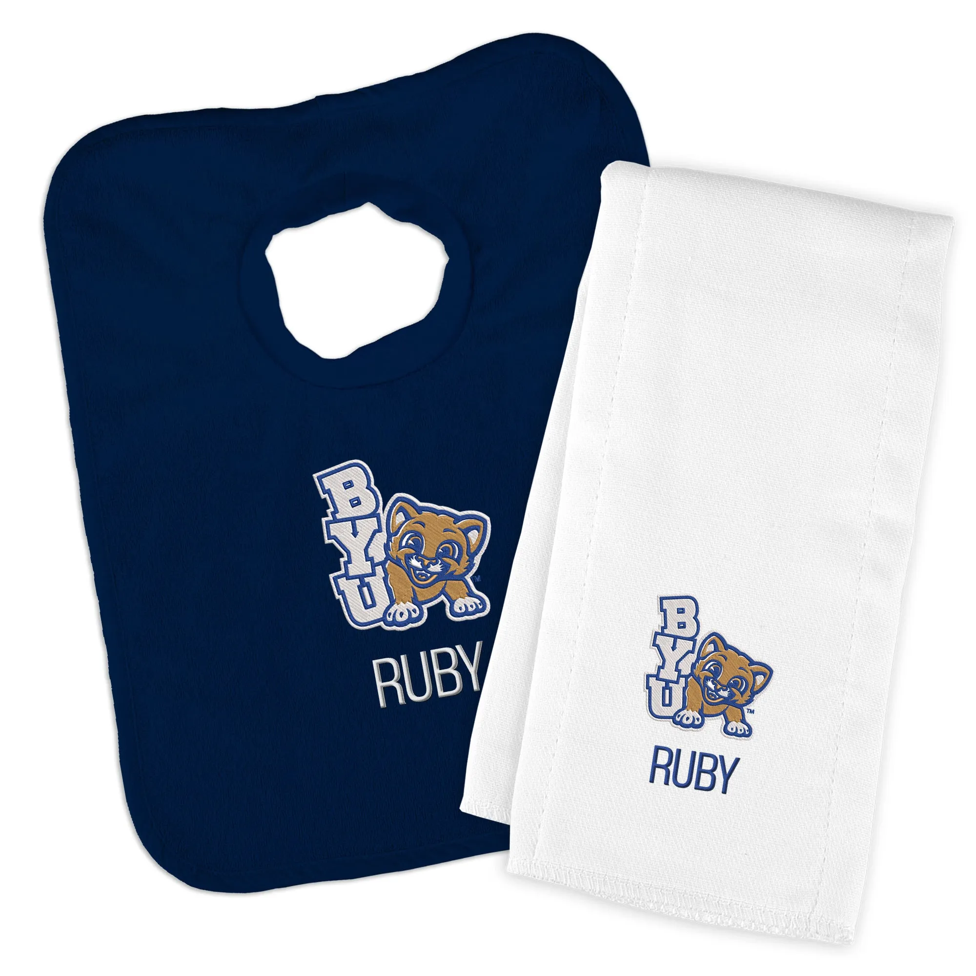 Personalized Brigham Young Cougars Youth Bib and Burp Cloth Set