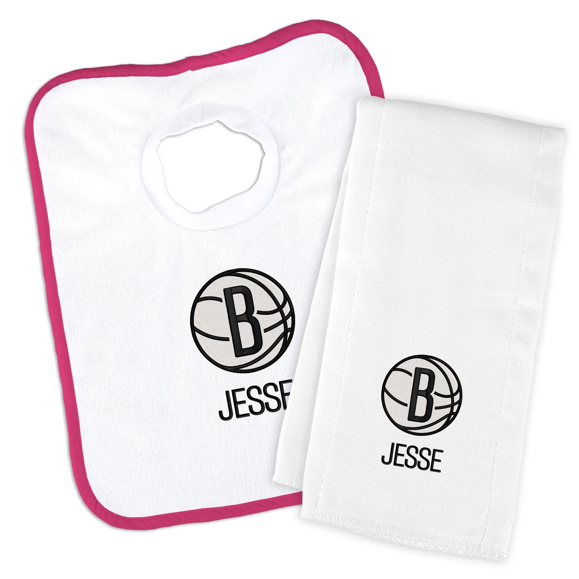 Personalized Brooklyn Nets Bib and Burp Cloth Set