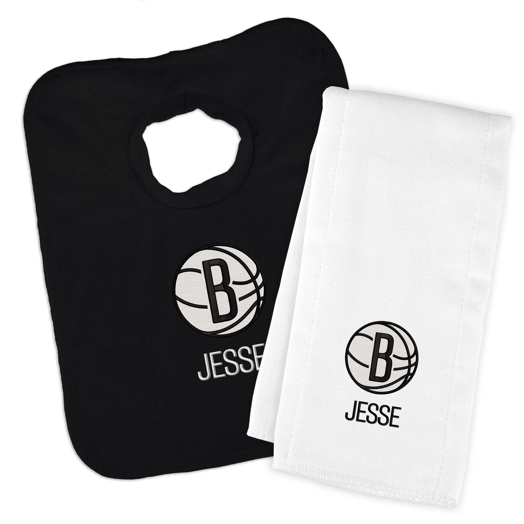 Personalized Brooklyn Nets Bib and Burp Cloth Set