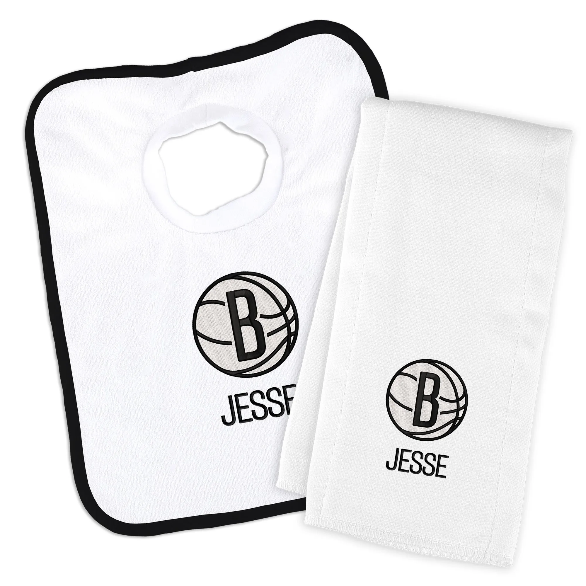 Personalized Brooklyn Nets Bib and Burp Cloth Set