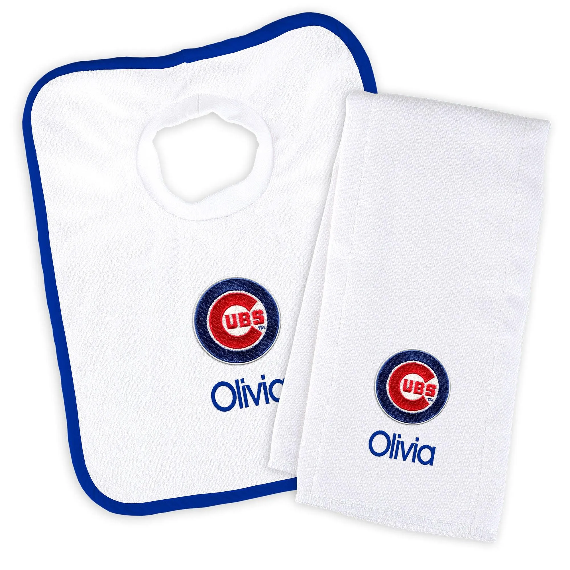 Personalized Chicago Cubs Bib & Burp Cloth Set