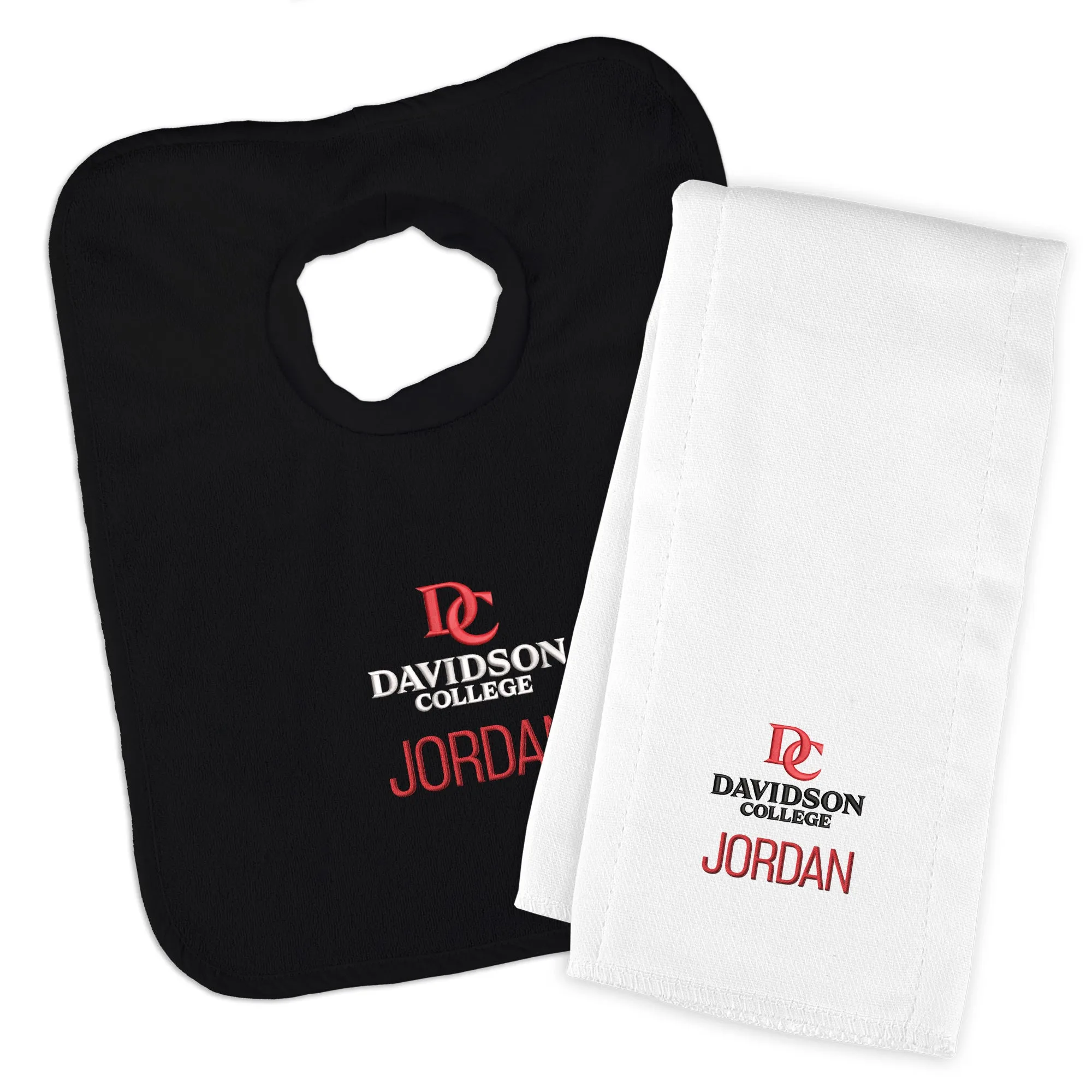 Personalized Davidson Wildcats Primary Lockup Bib and Burp Cloth Set