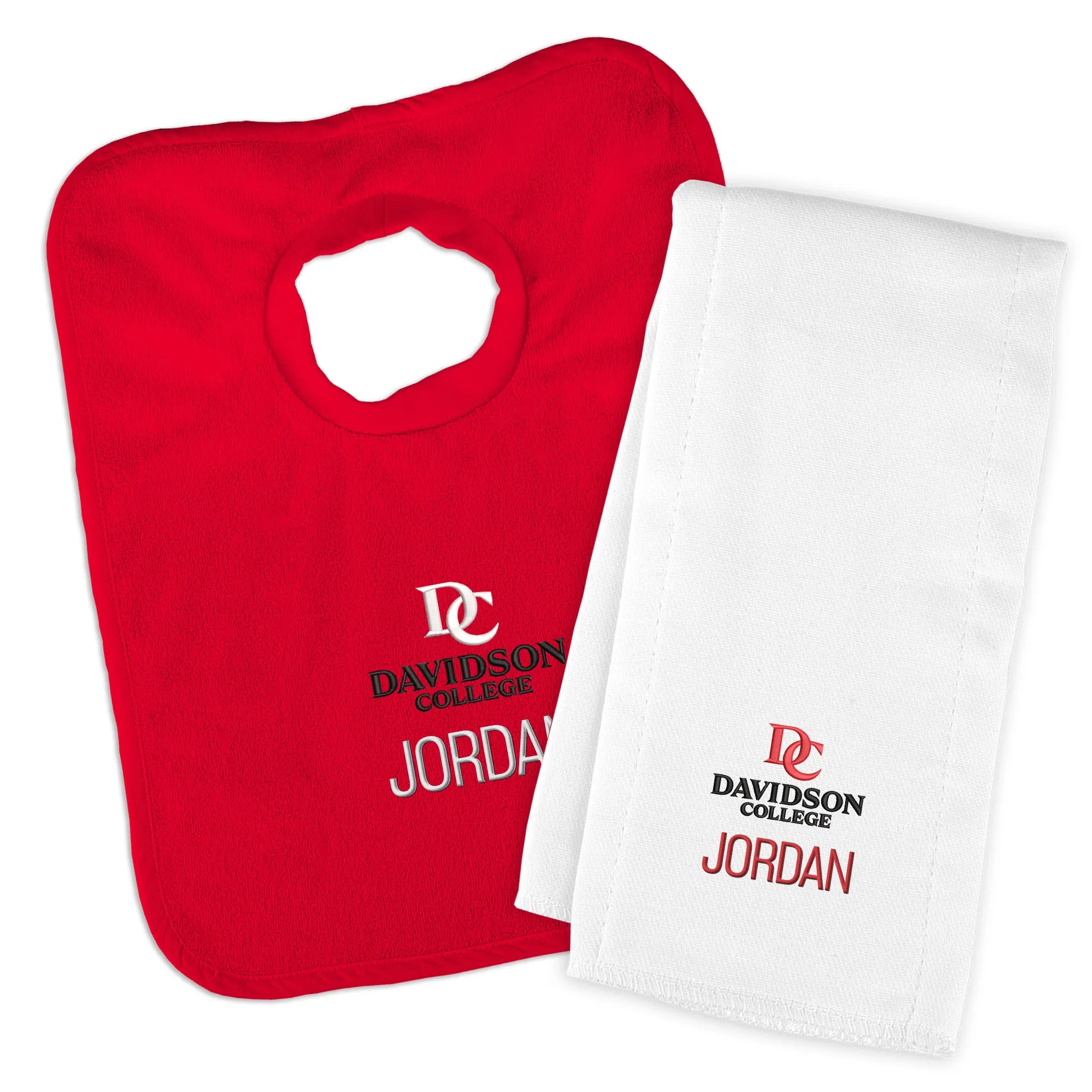 Personalized Davidson Wildcats Primary Lockup Bib and Burp Cloth Set