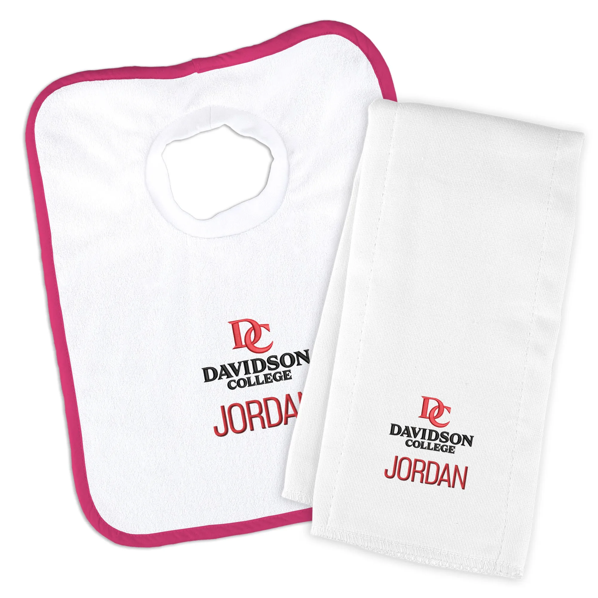 Personalized Davidson Wildcats Primary Lockup Bib and Burp Cloth Set