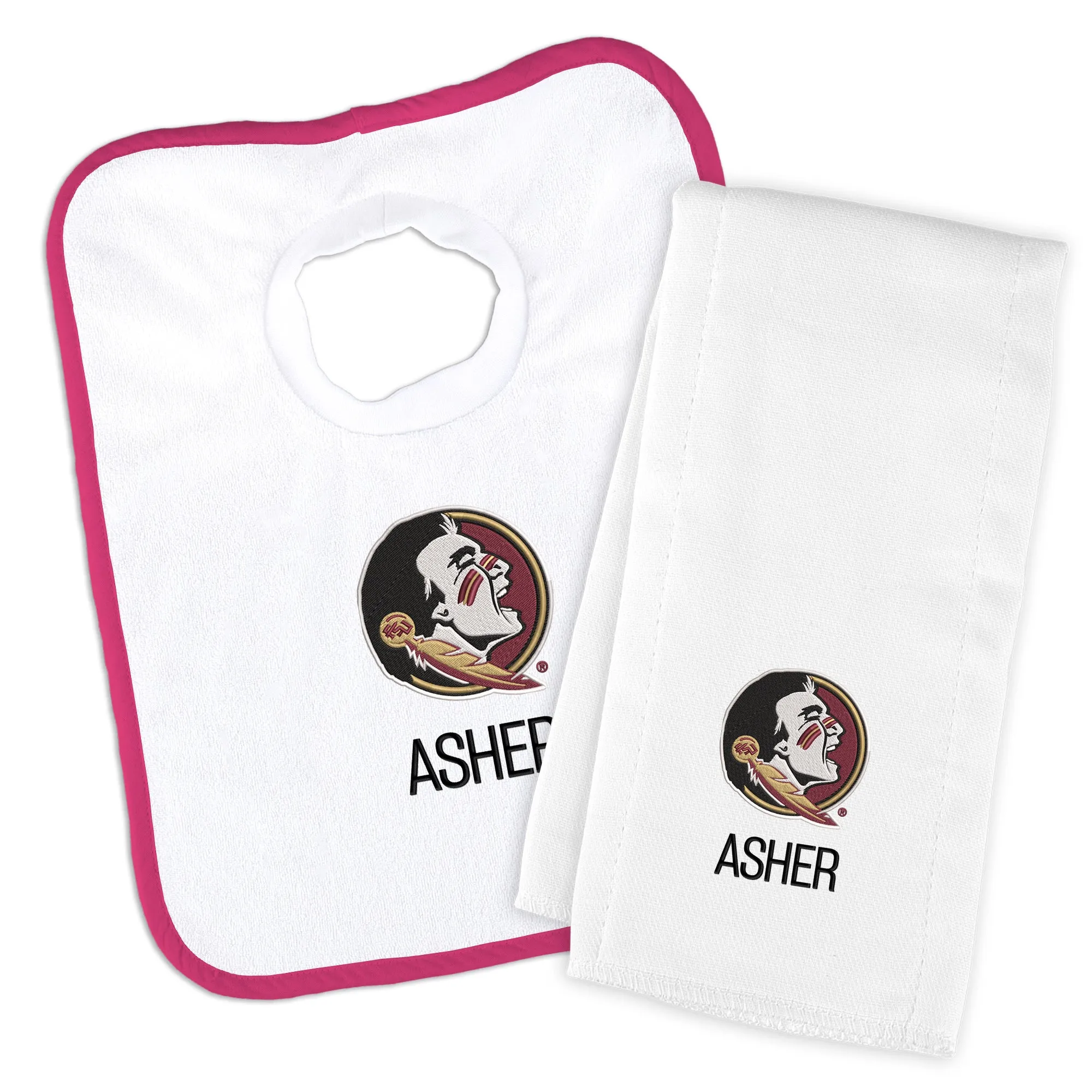 Personalized Florida State Seminoles Bib and Burp Cloth Set