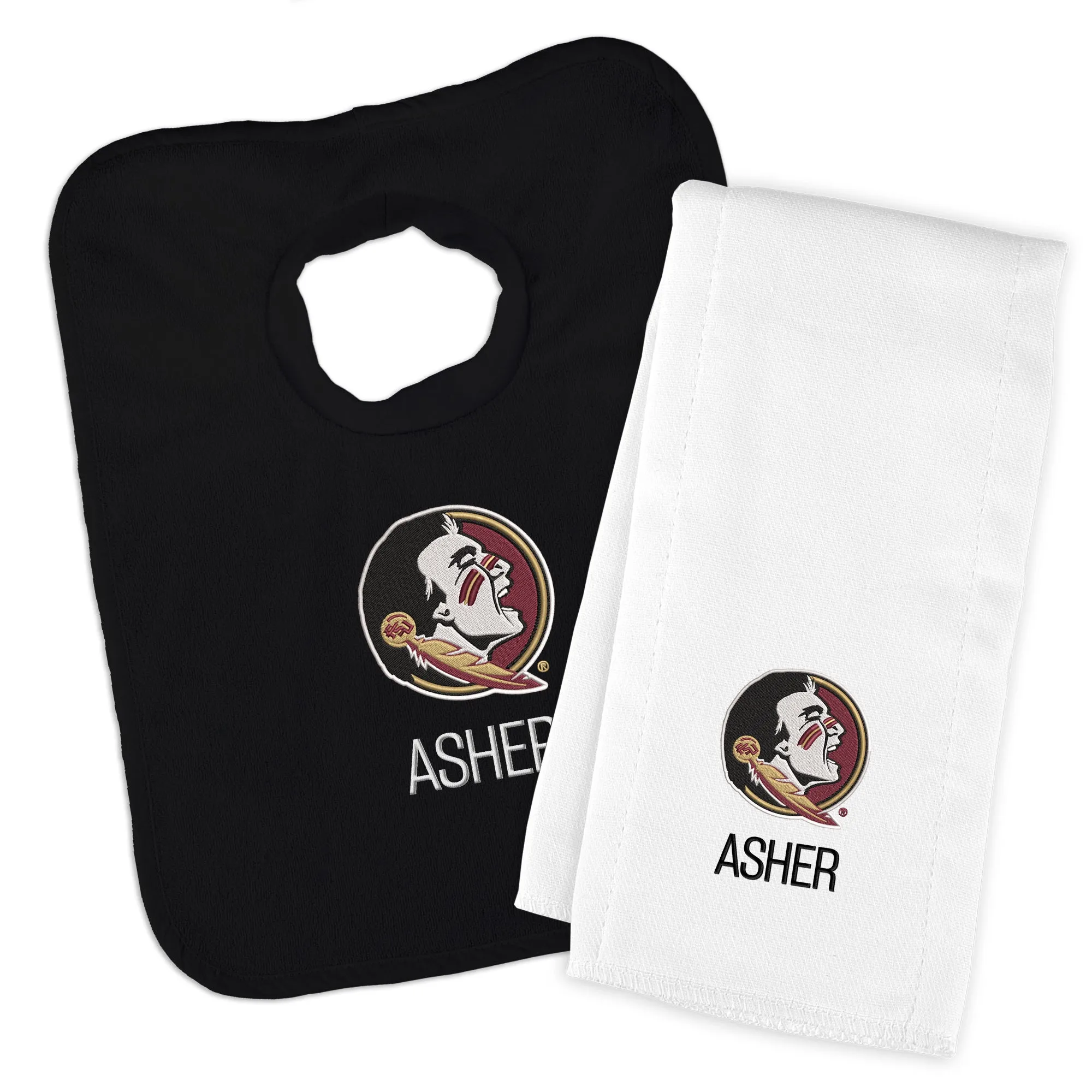 Personalized Florida State Seminoles Bib and Burp Cloth Set