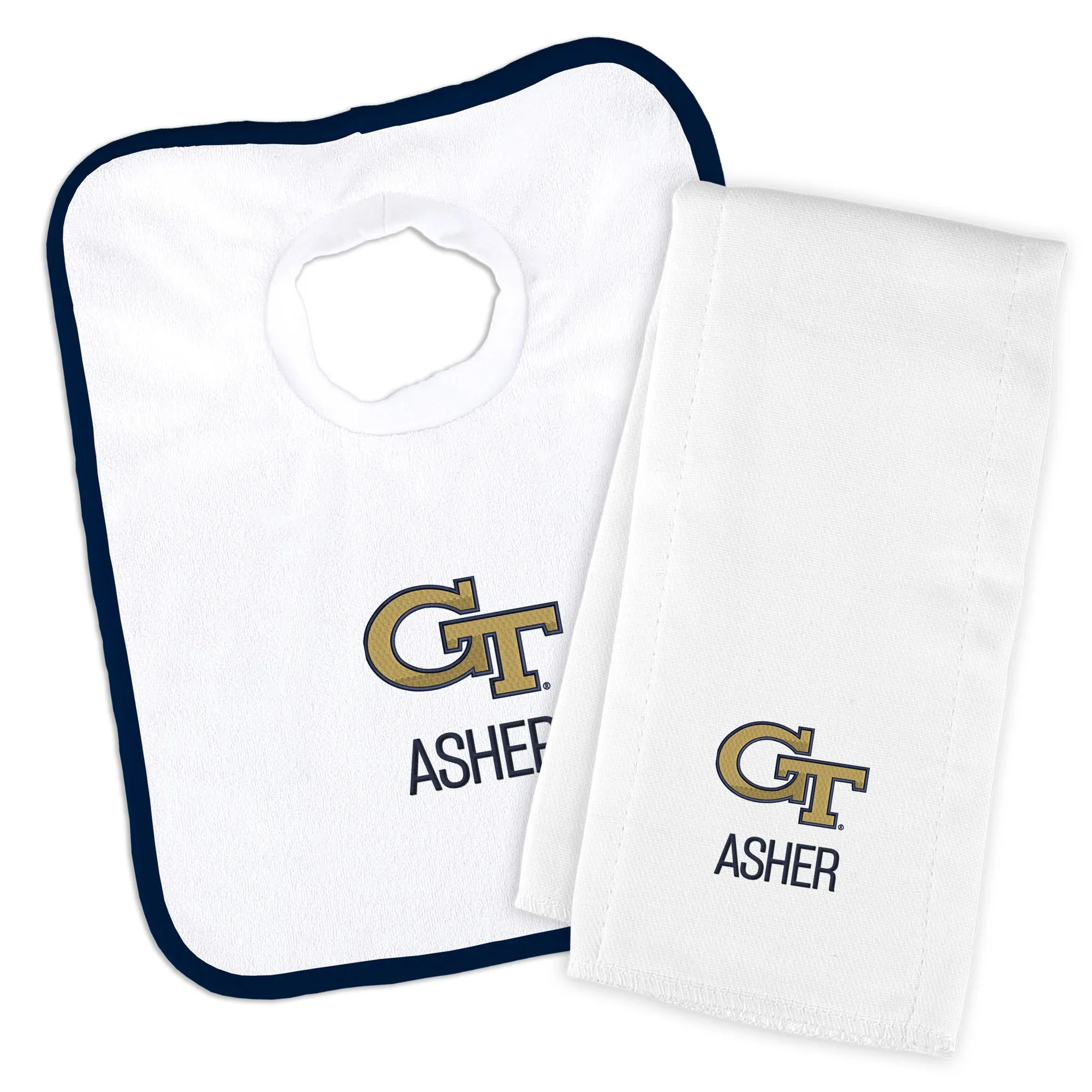 Personalized Georgia Tech Yellow Jackets Bib and Burp Cloth Set