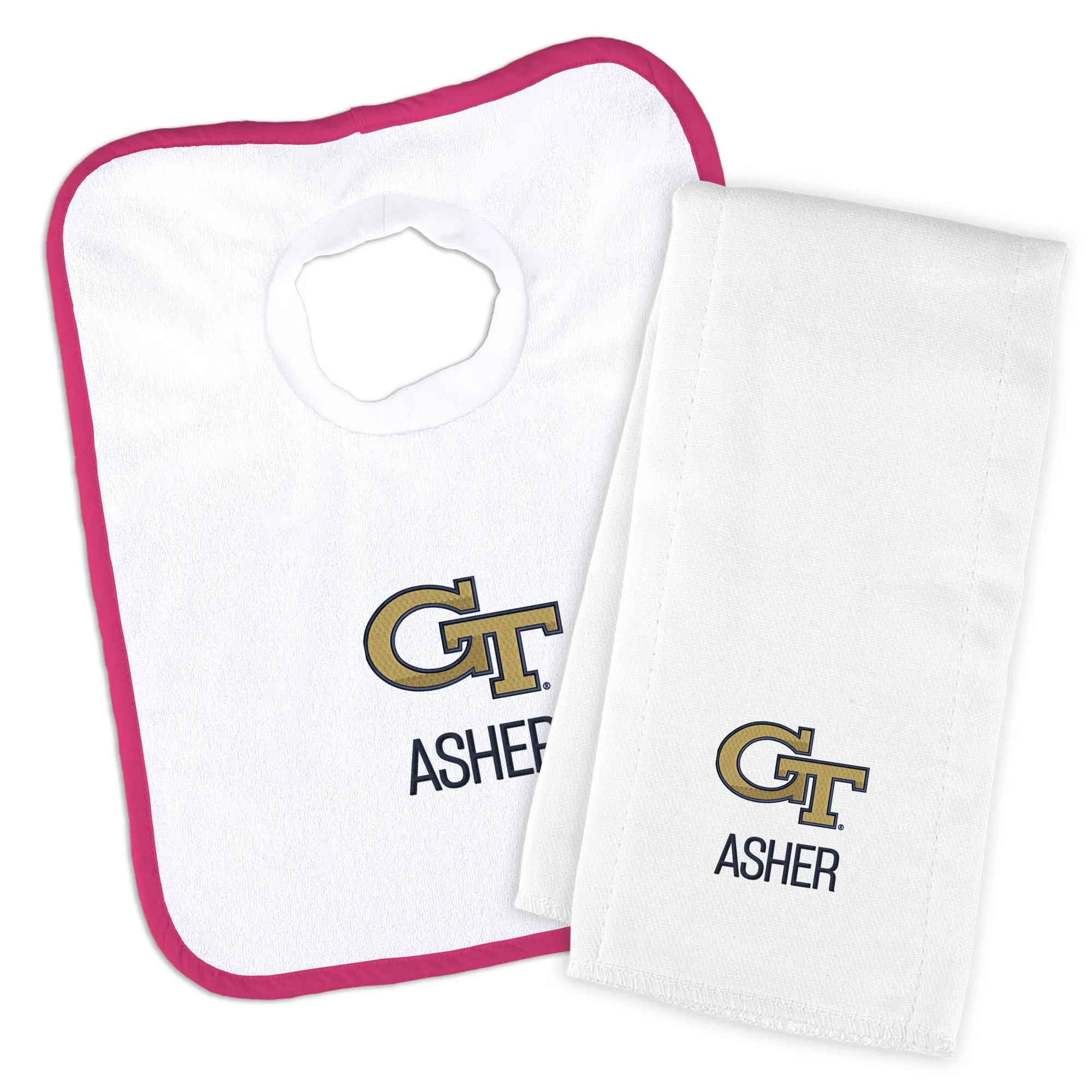 Personalized Georgia Tech Yellow Jackets Bib and Burp Cloth Set