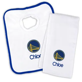 Personalized Golden State Warriors Bib and Burp Cloth Set