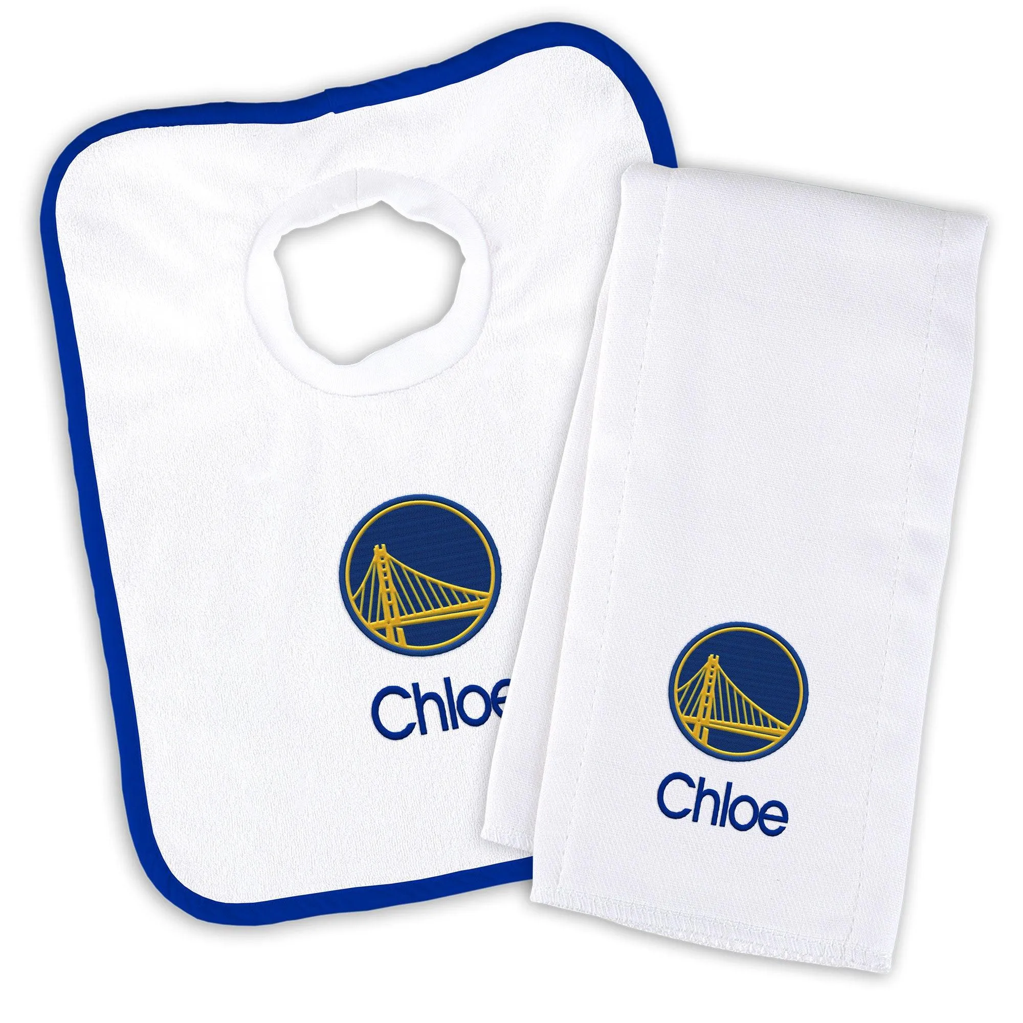 Personalized Golden State Warriors Bib and Burp Cloth Set