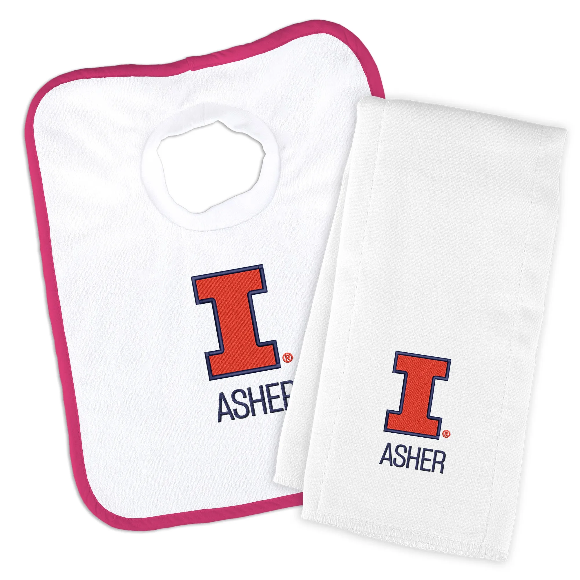 Personalized Illinois Fighting Illini Bib and Burp Cloth Set