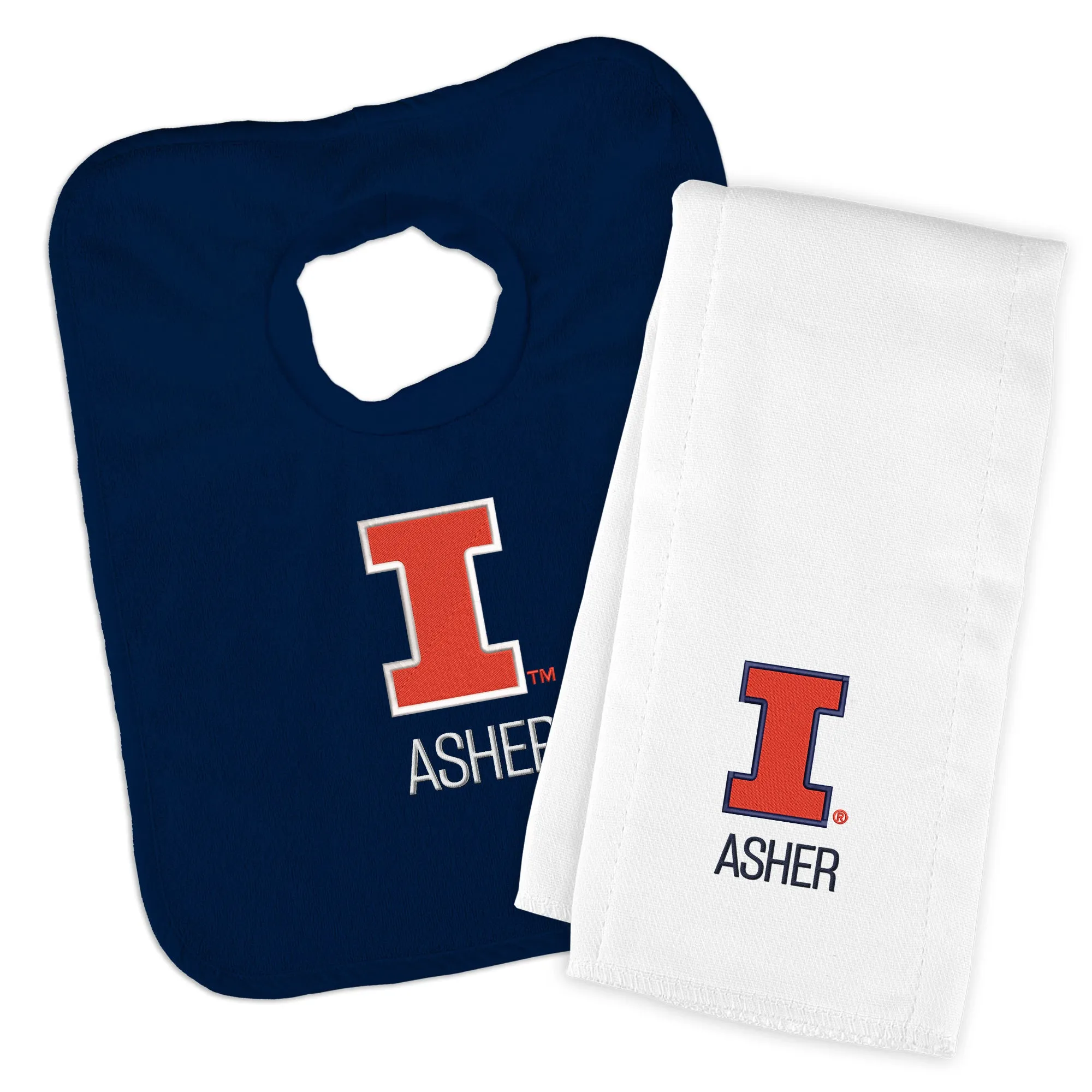 Personalized Illinois Fighting Illini Bib and Burp Cloth Set