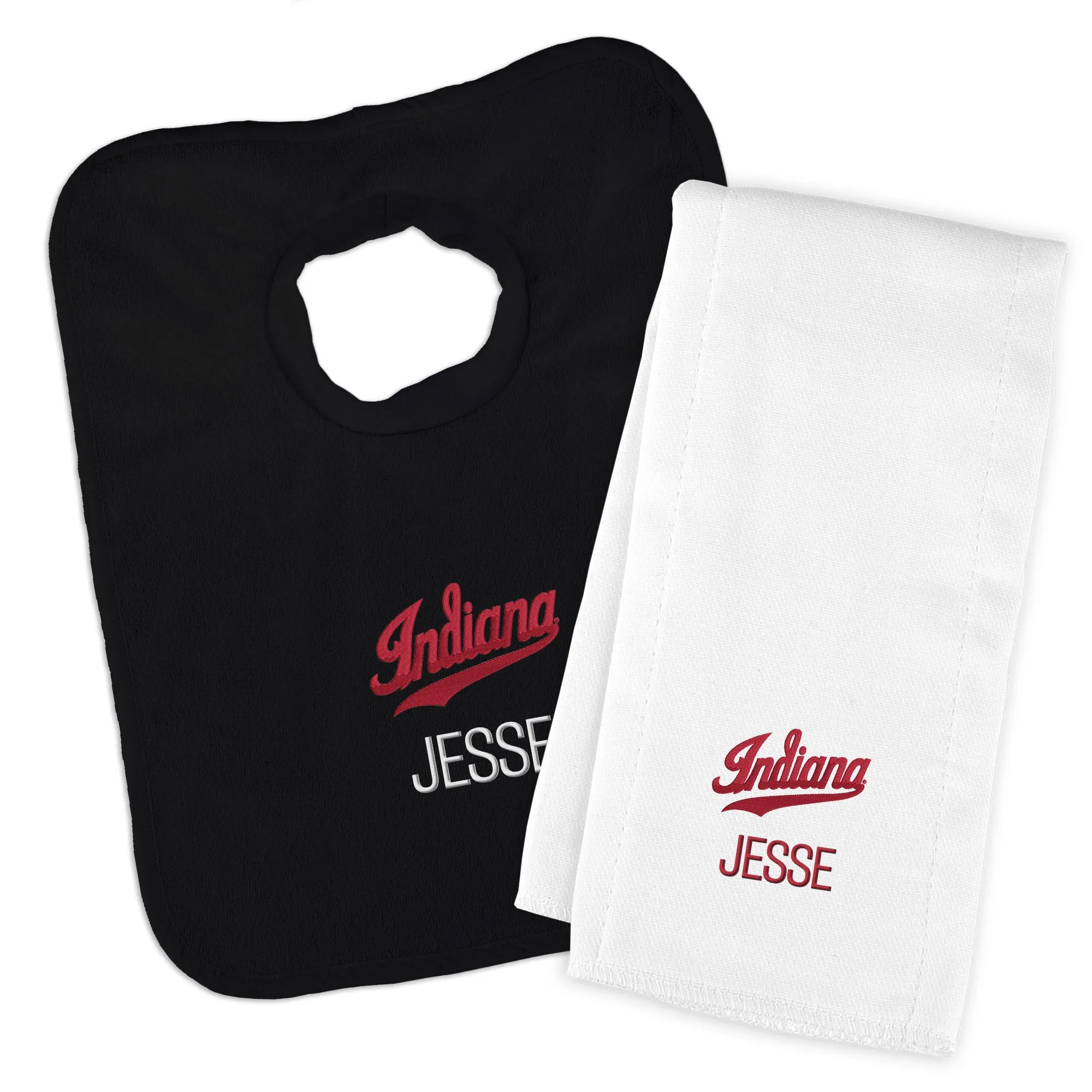 Personalized Indiana Hoosiers Script Indiana Bib and Burp Cloth Set