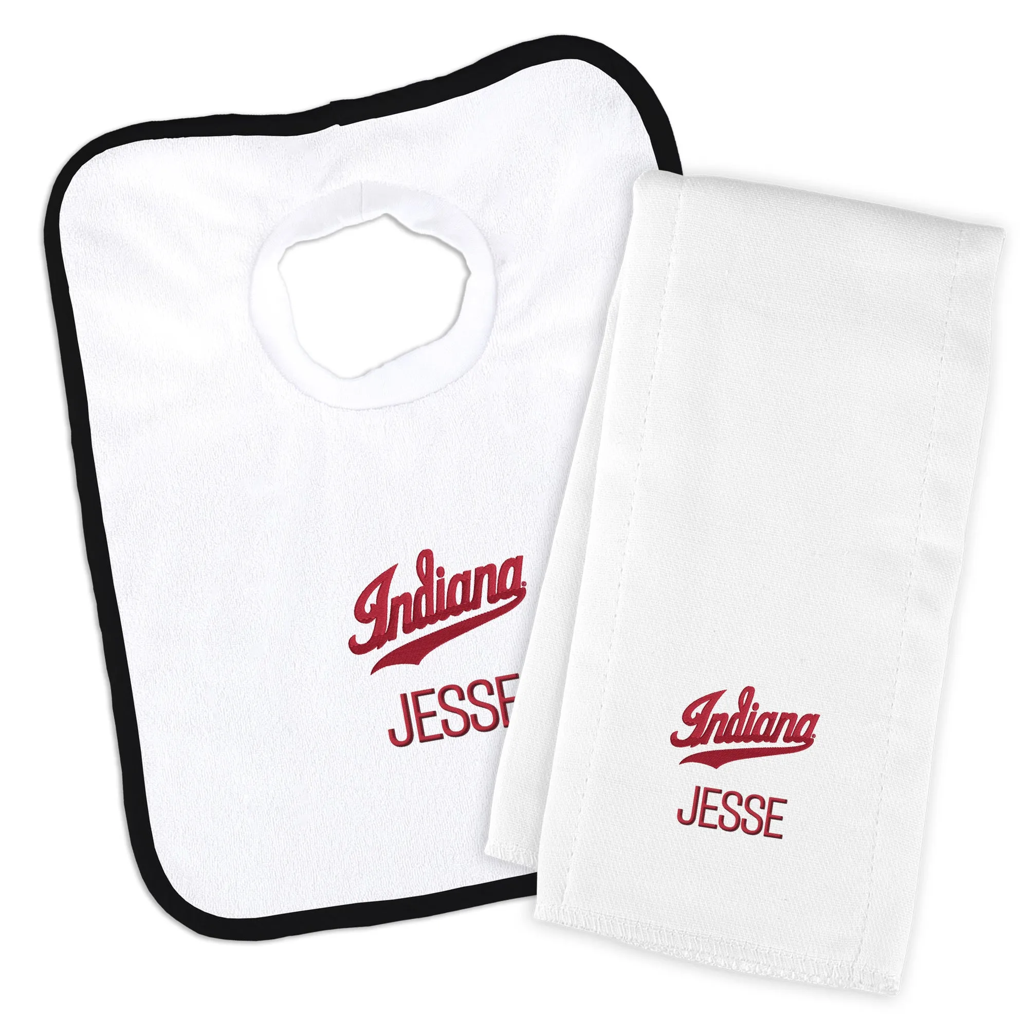 Personalized Indiana Hoosiers Script Indiana Bib and Burp Cloth Set