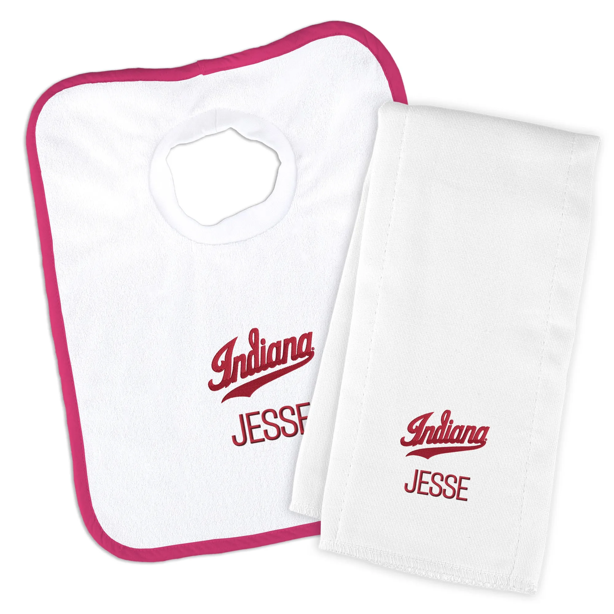 Personalized Indiana Hoosiers Script Indiana Bib and Burp Cloth Set