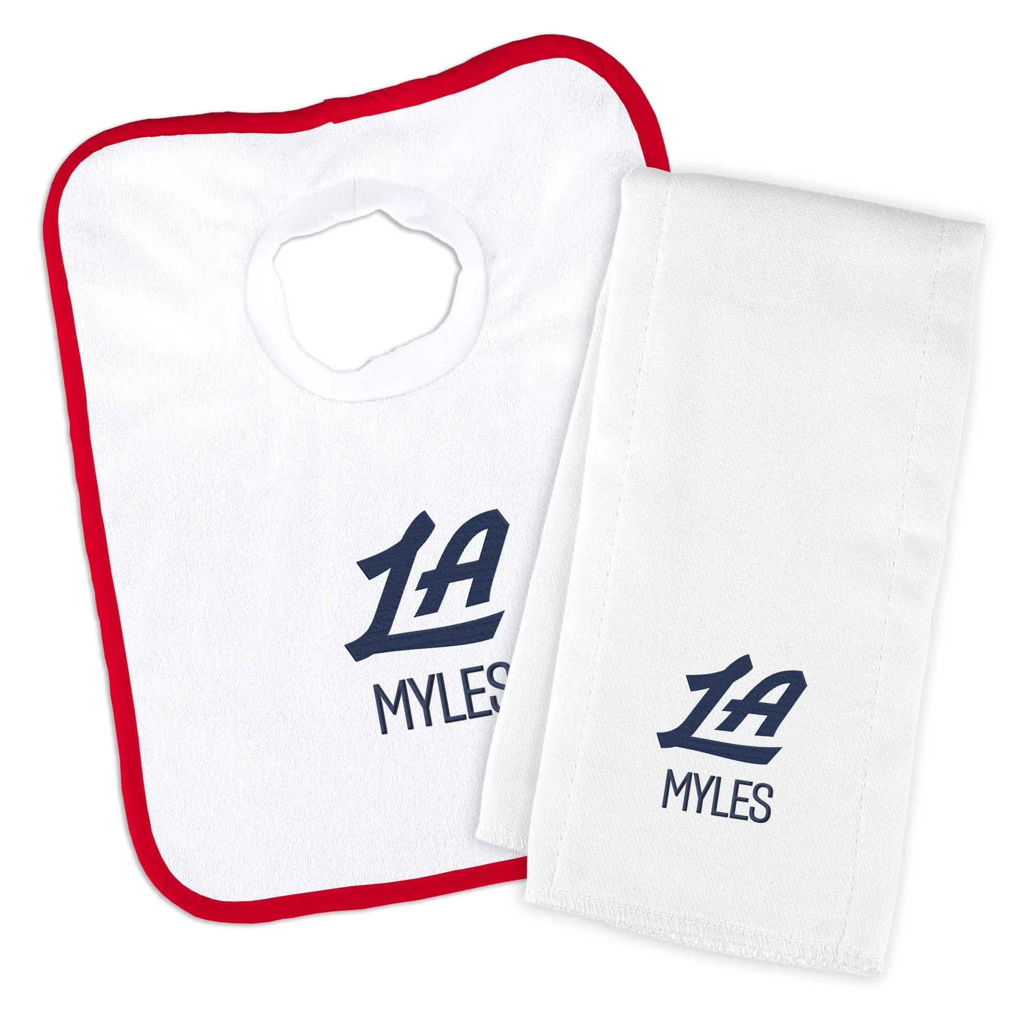 Personalized Los Angeles Clippers LA Bib and Burp Cloth Set