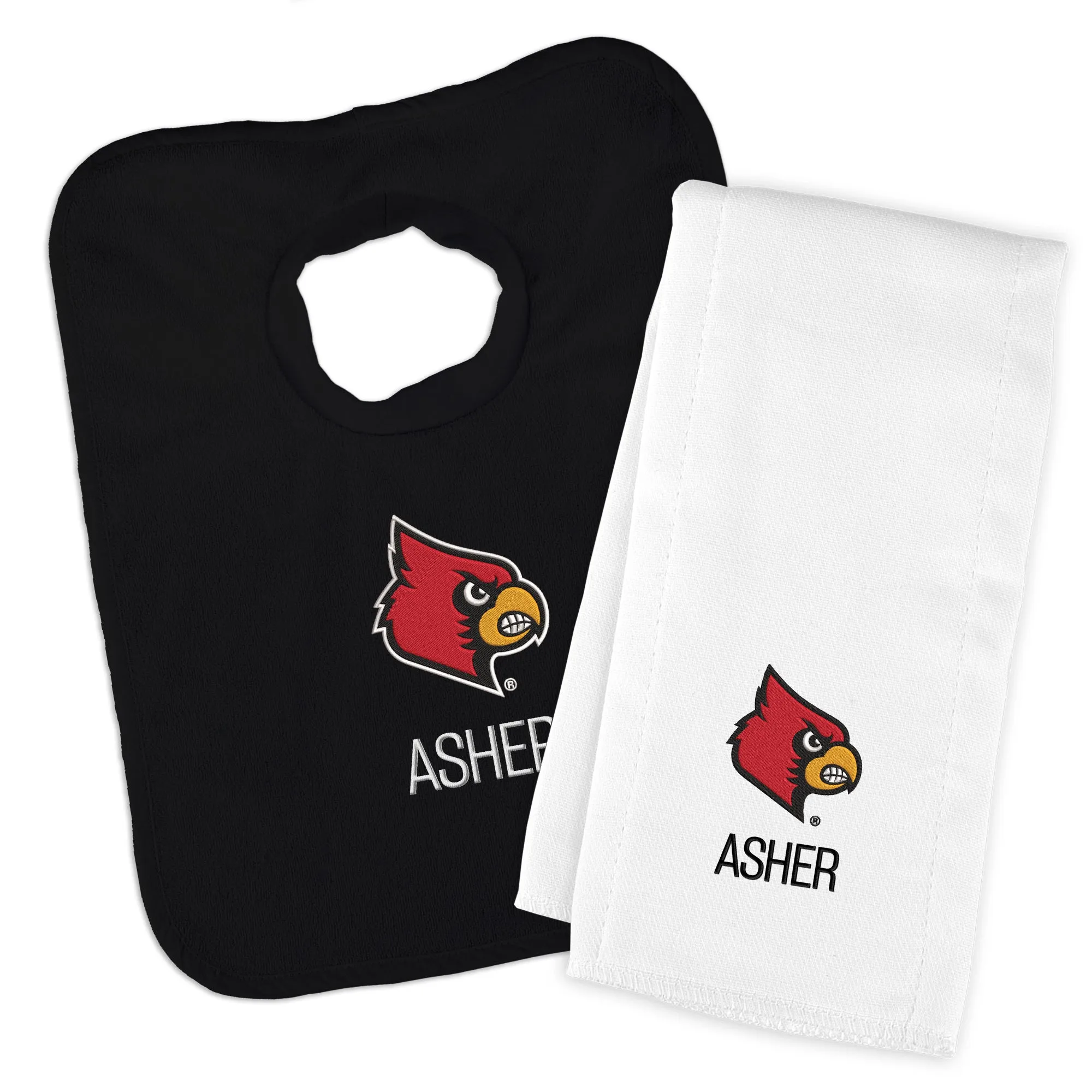 Personalized Louisville Cardinals Bib and Burp Cloth Set