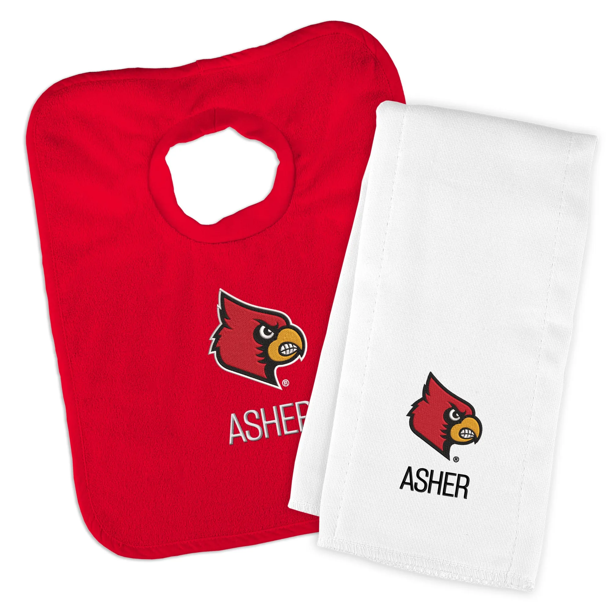 Personalized Louisville Cardinals Bib and Burp Cloth Set