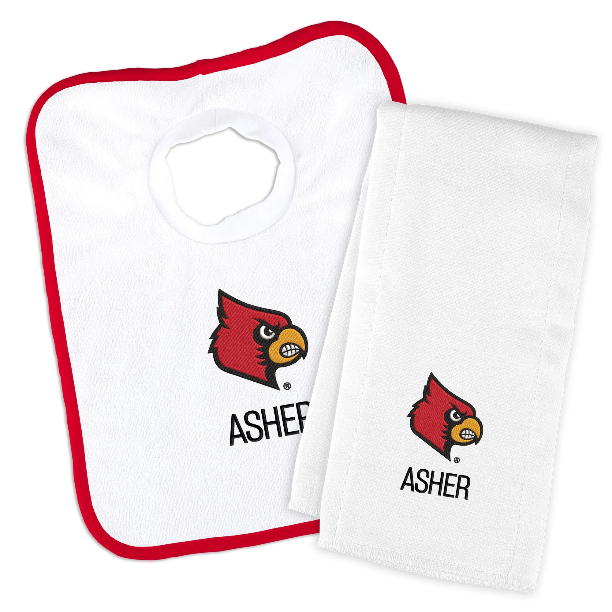 Personalized Louisville Cardinals Bib and Burp Cloth Set