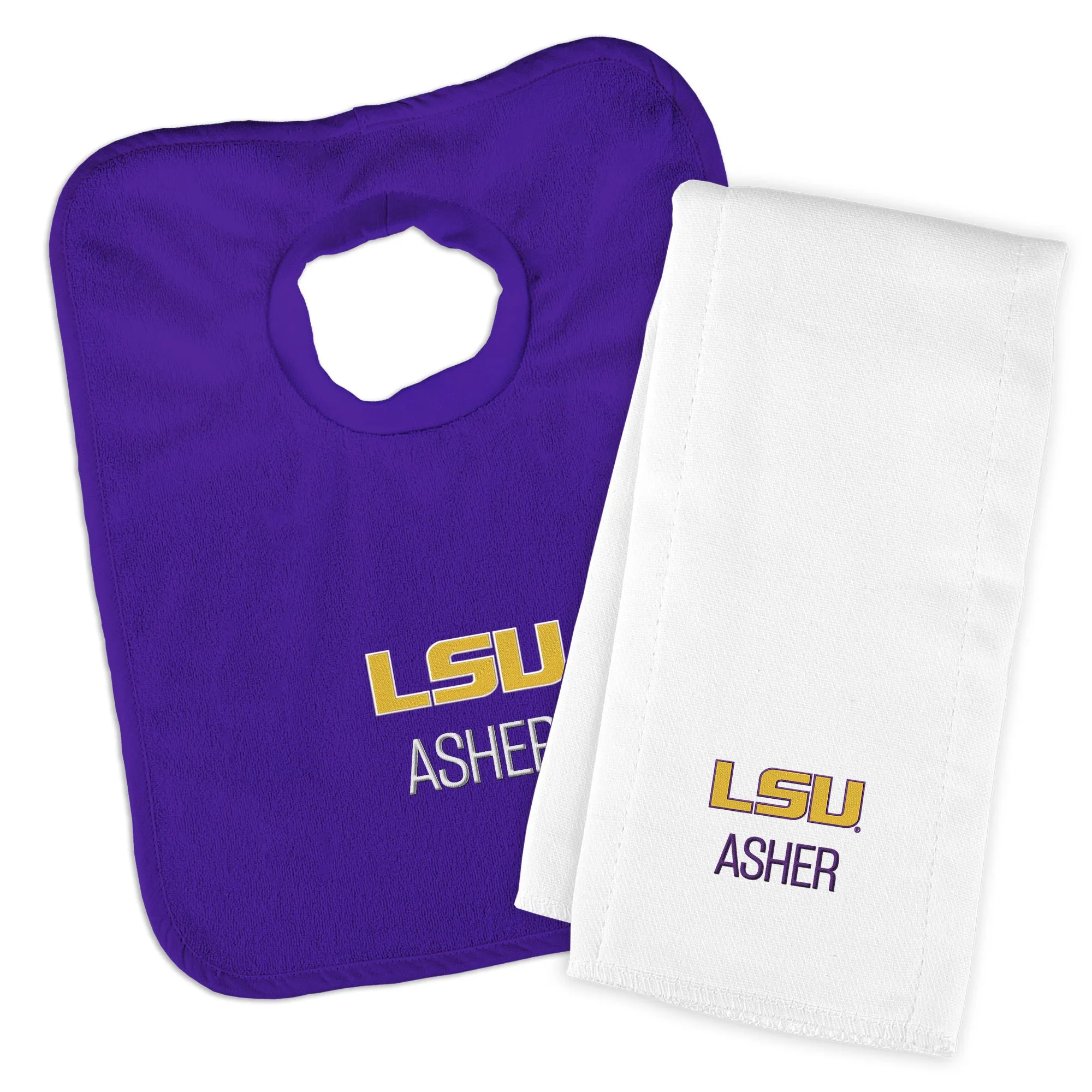 Personalized LSU Tigers Bib & Burp Cloth Set