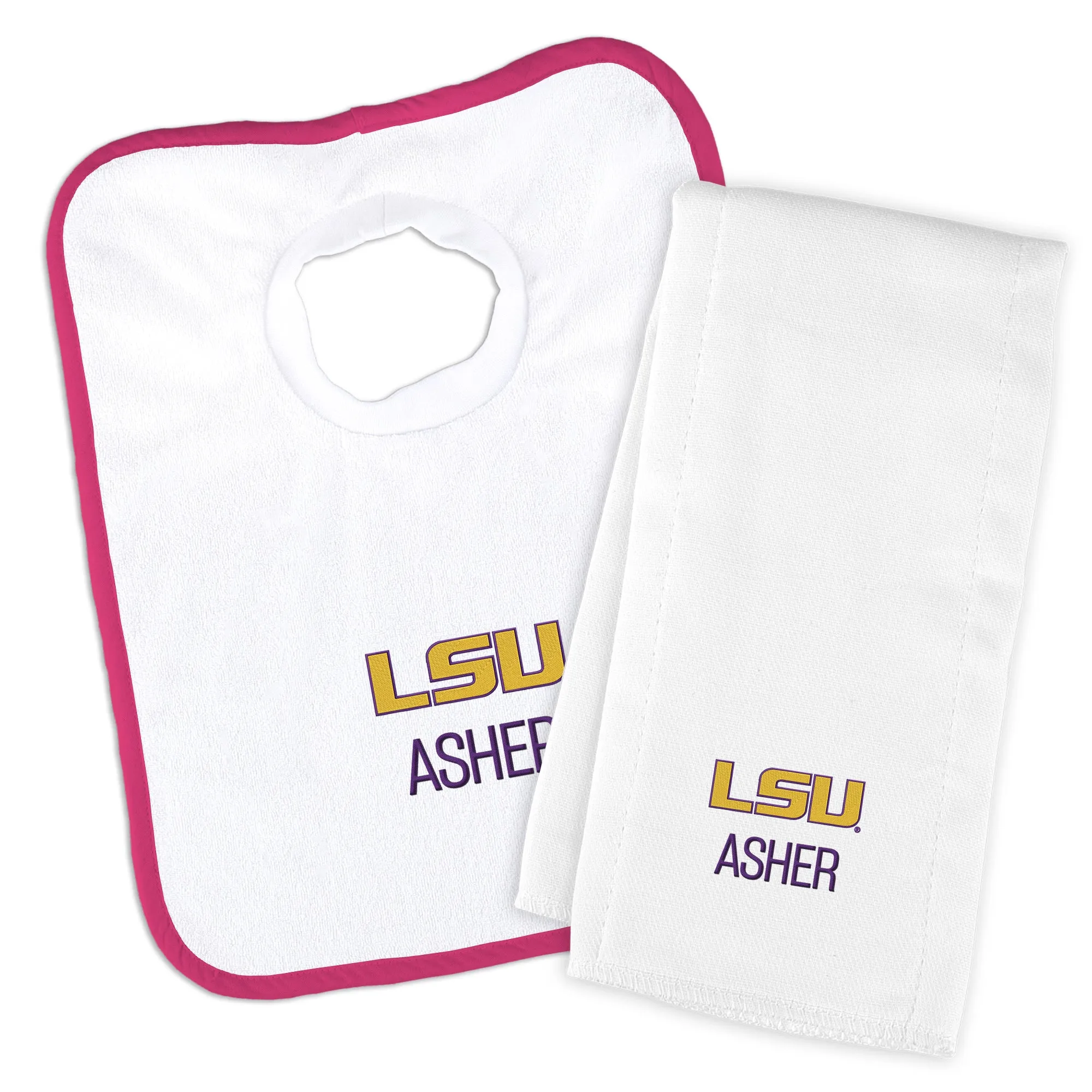 Personalized LSU Tigers Bib & Burp Cloth Set