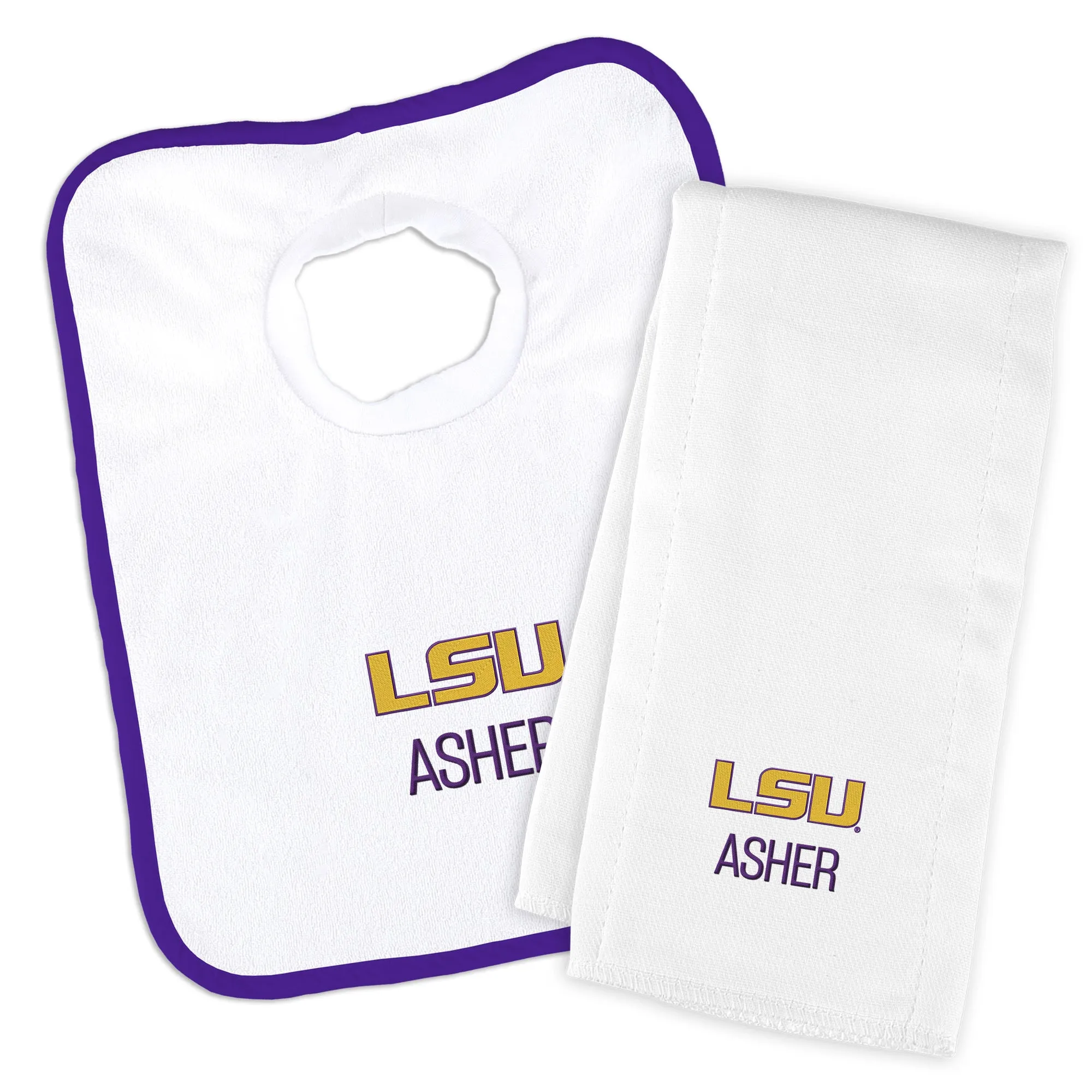 Personalized LSU Tigers Bib & Burp Cloth Set