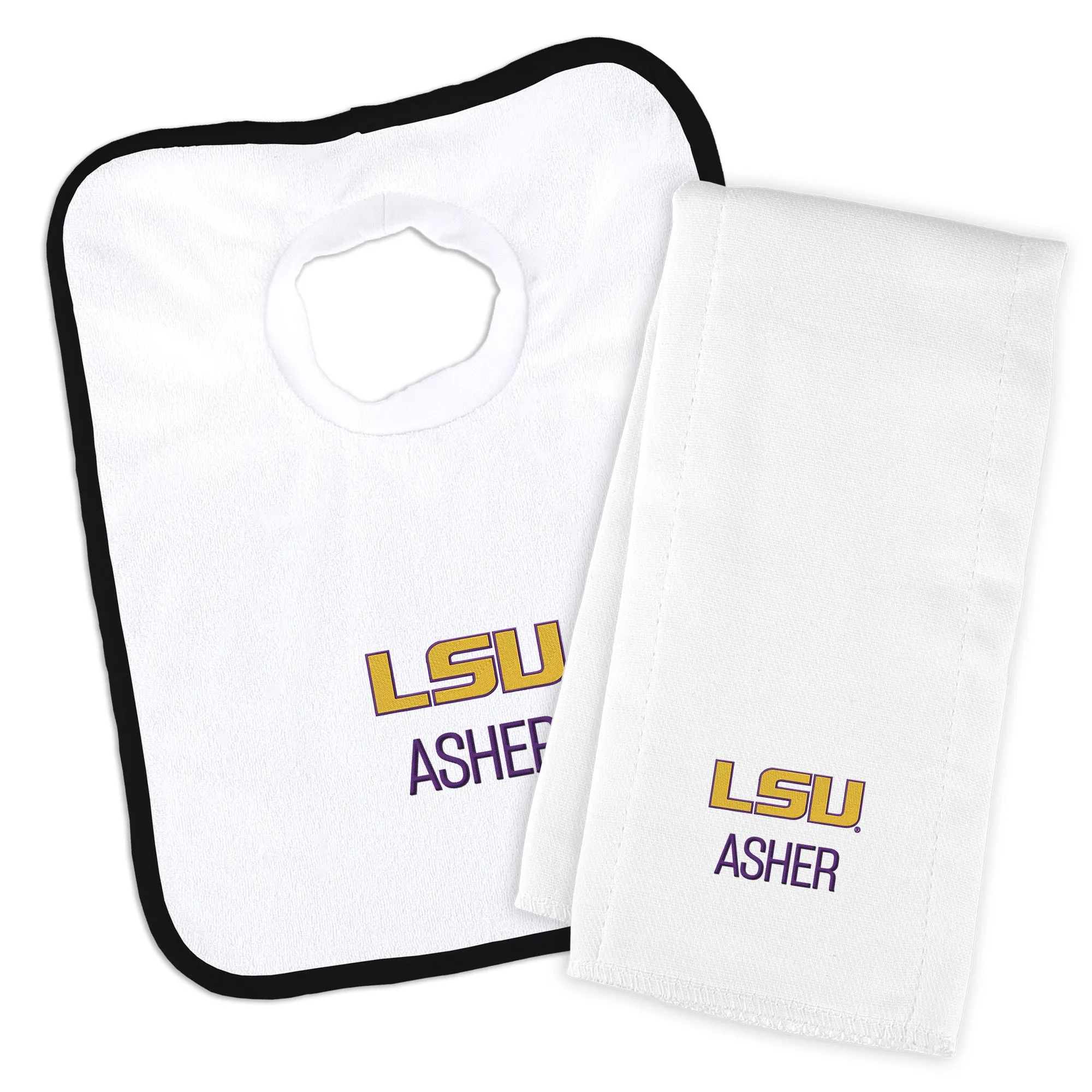 Personalized LSU Tigers Bib & Burp Cloth Set