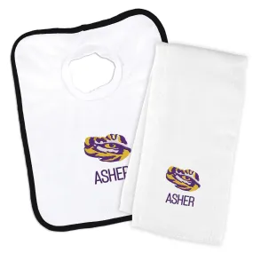 Personalized LSU Tigers Eye Bib & Burp Cloth Set