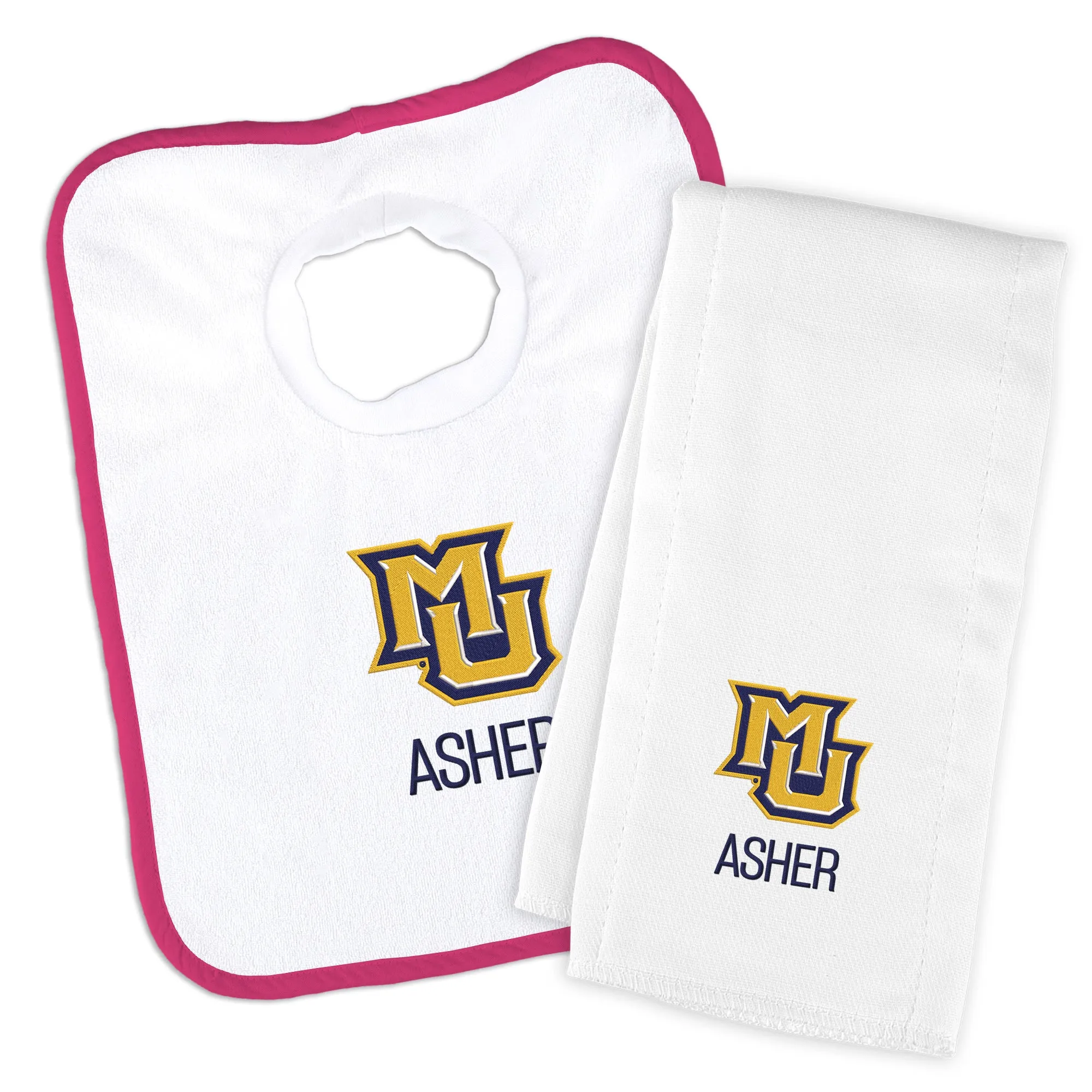 Personalized Marquette Golden Eagles Bib and Burp Cloth Set