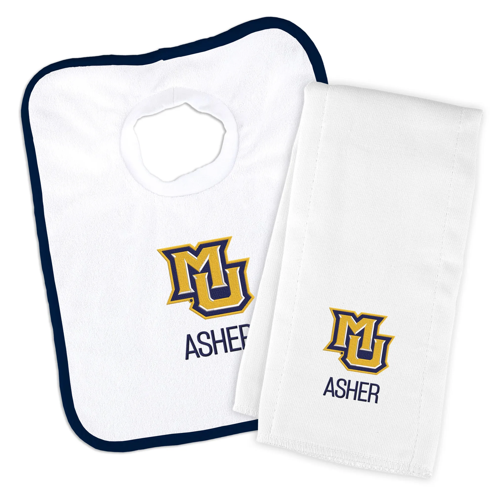 Personalized Marquette Golden Eagles Bib and Burp Cloth Set