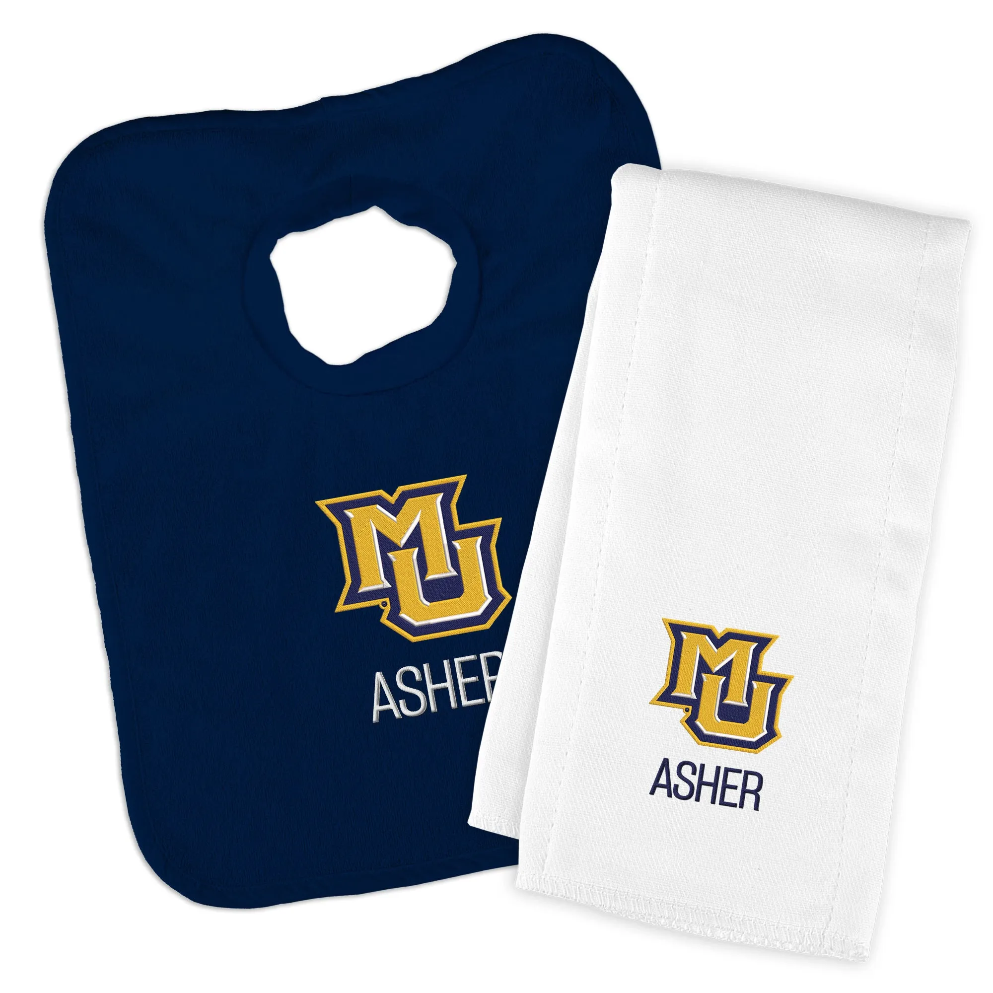 Personalized Marquette Golden Eagles Bib and Burp Cloth Set